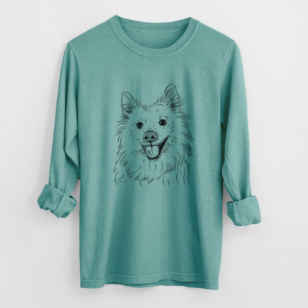 Bare Miki the American Eskimo - Men&#39;s Heavyweight 100% Cotton Long Sleeve