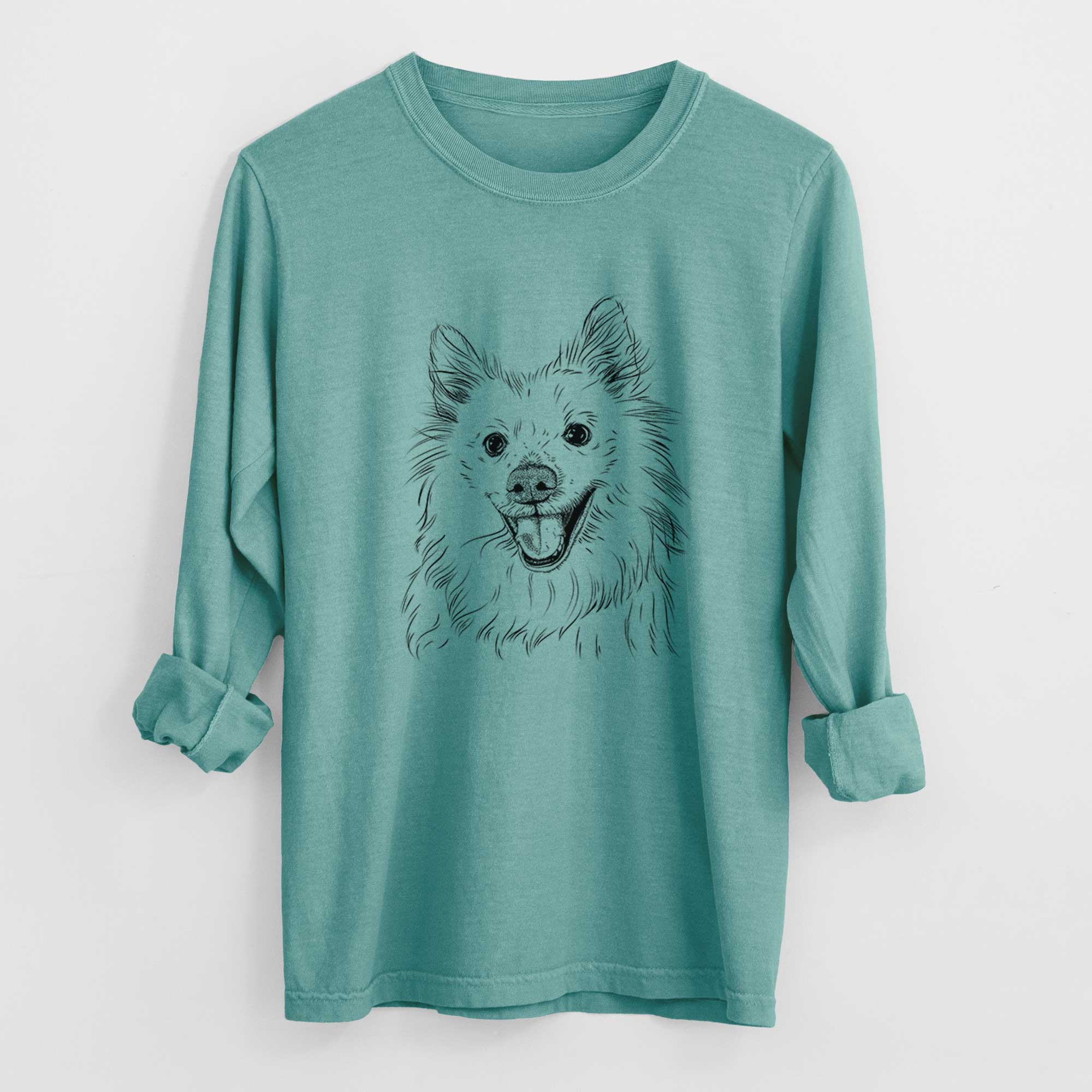 Bare Miki the American Eskimo - Men's Heavyweight 100% Cotton Long Sleeve