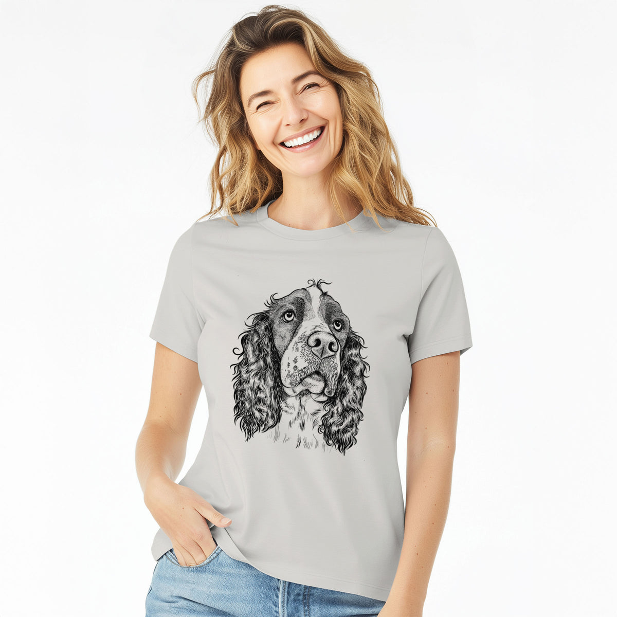 Bare Millie Mae the English Springer Spaniel - Women's Lightweight Relaxed Fit 100% Cotton Crewneck