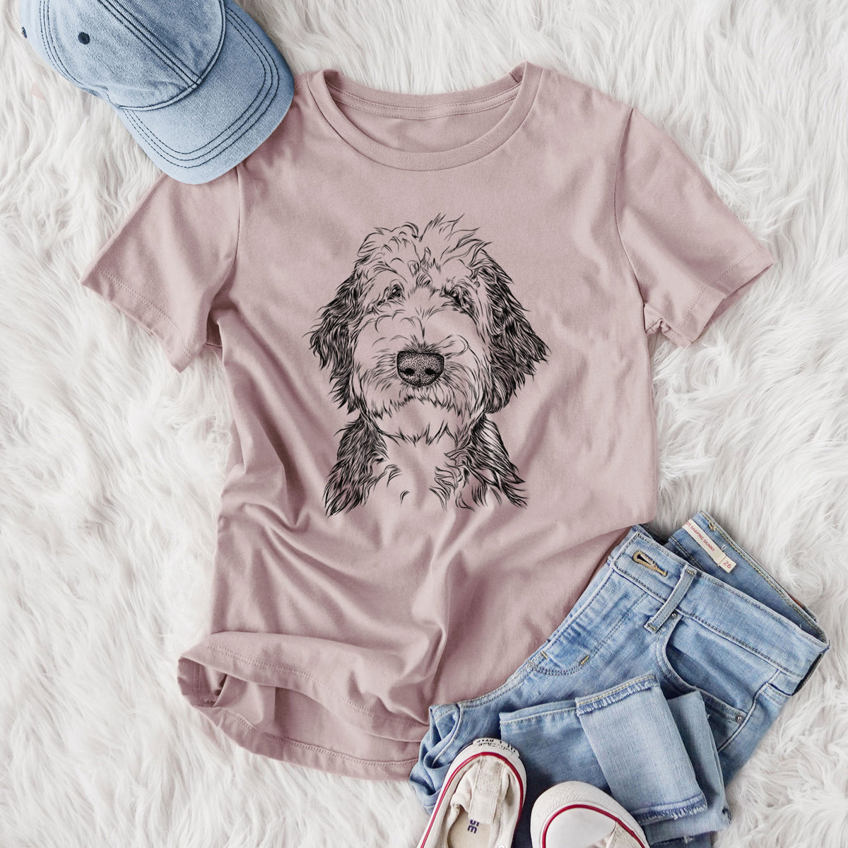 Bare Milo Fluff the Sheepadoodle - Women's Lightweight Relaxed Fit 100% Cotton Crewneck