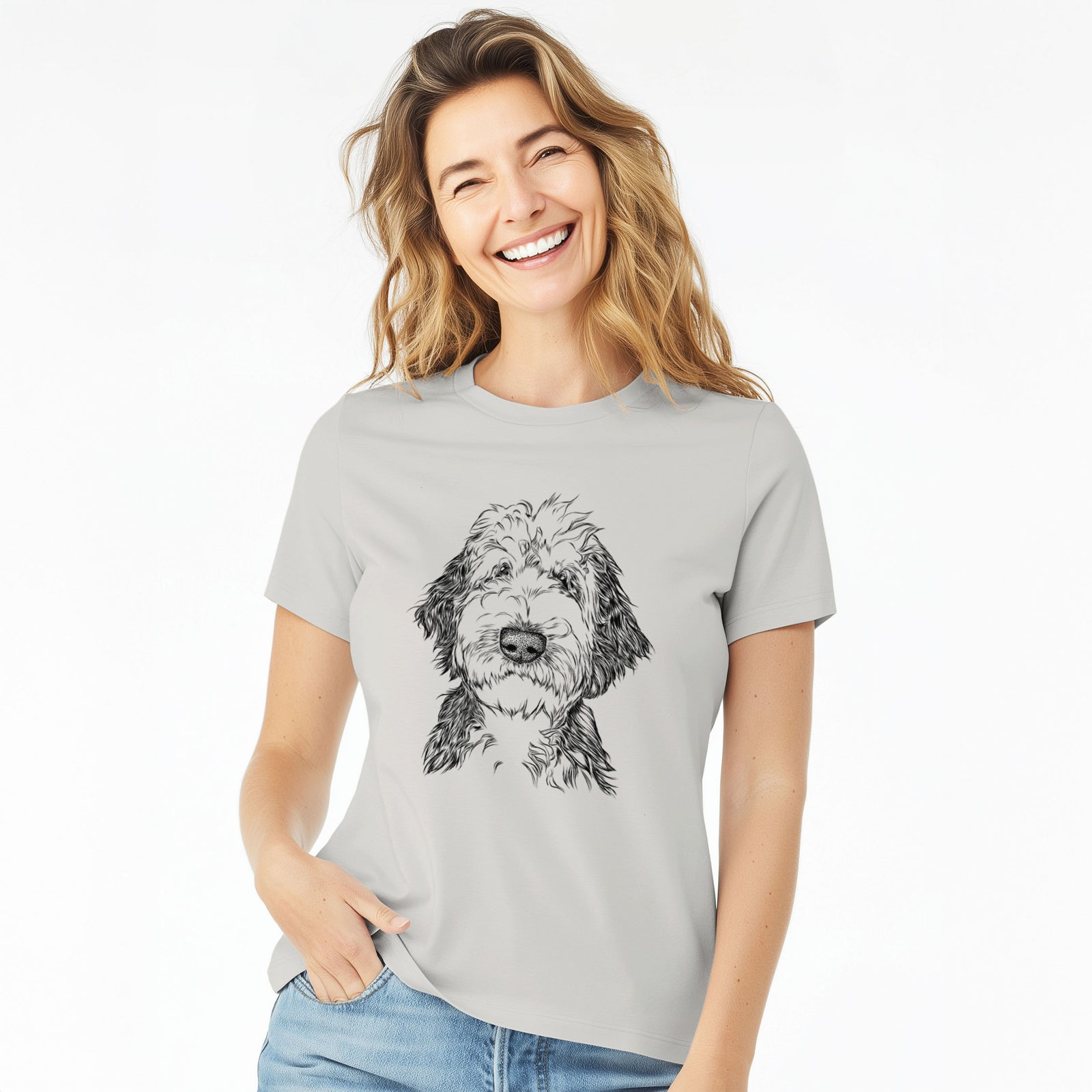 Bare Milo Fluff the Sheepadoodle - Women's Lightweight Relaxed Fit 100% Cotton Crewneck