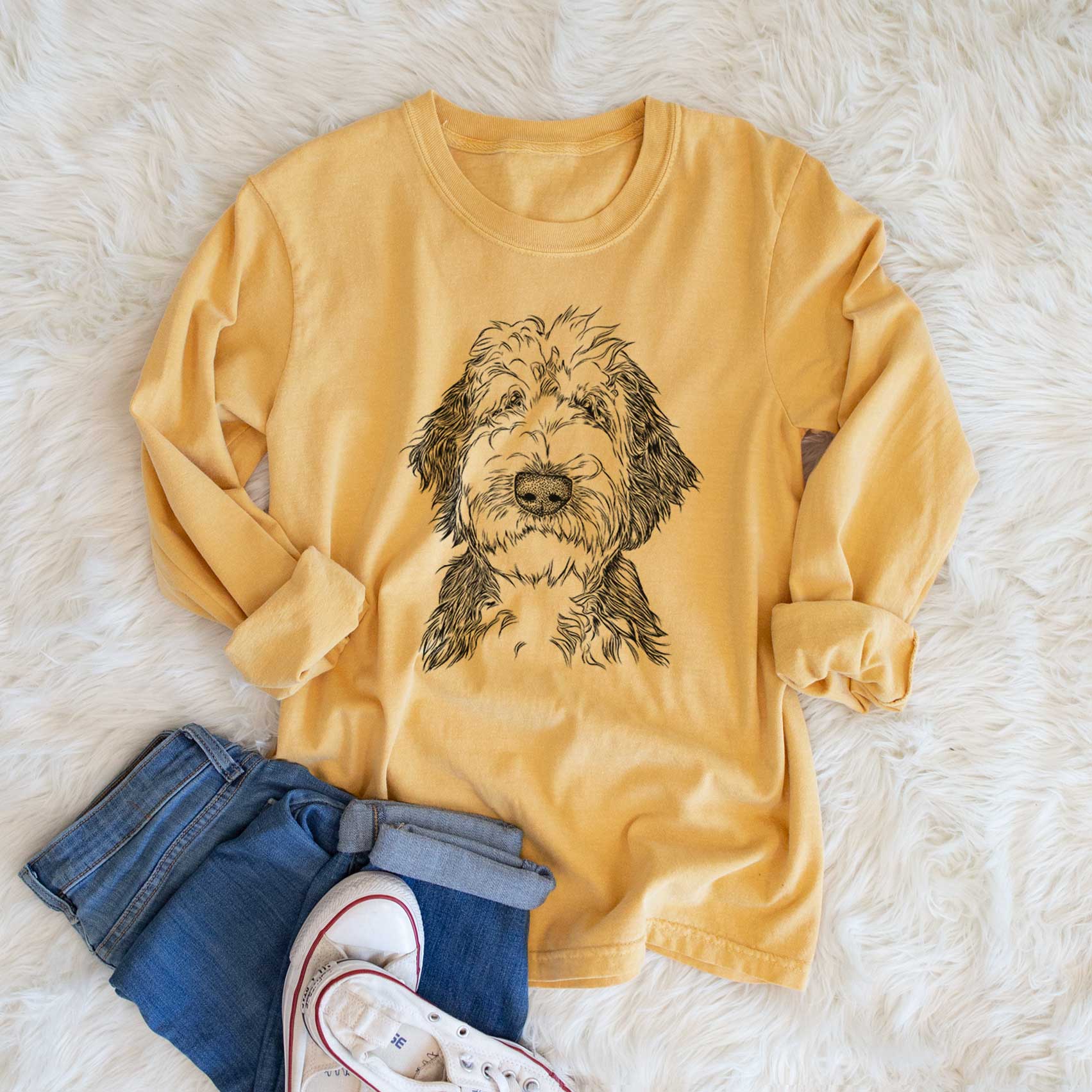 Bare Milo Fluff the Sheepadoodle - Men's Heavyweight 100% Cotton Long Sleeve