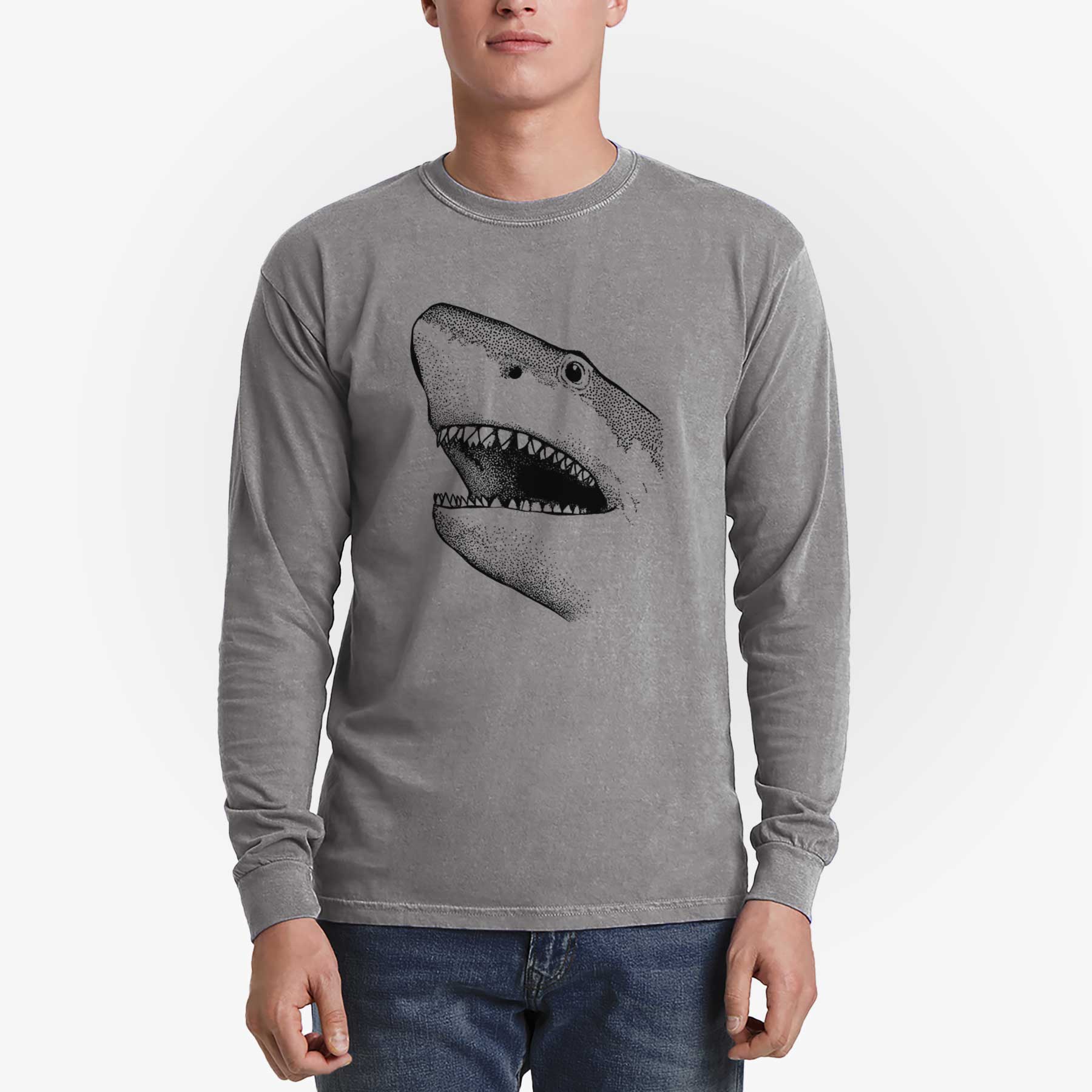 Bare Nado the Great White Shark - Men's Heavyweight 100% Cotton Long Sleeve