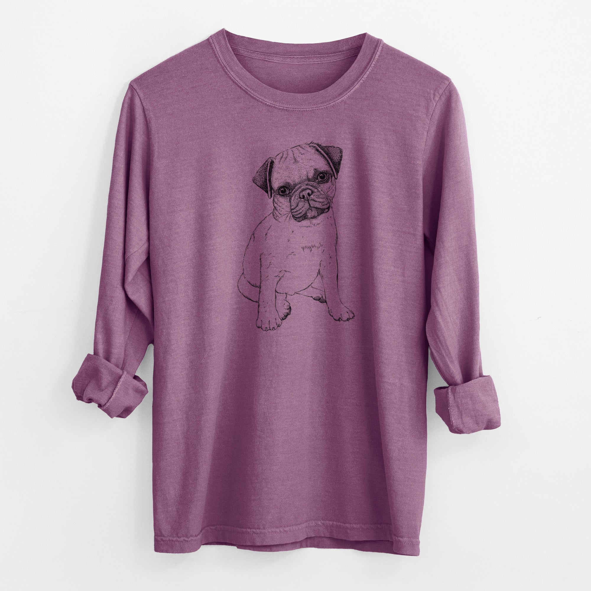 Bare Nelson the Pug Puppy - Men's Heavyweight 100% Cotton Long Sleeve