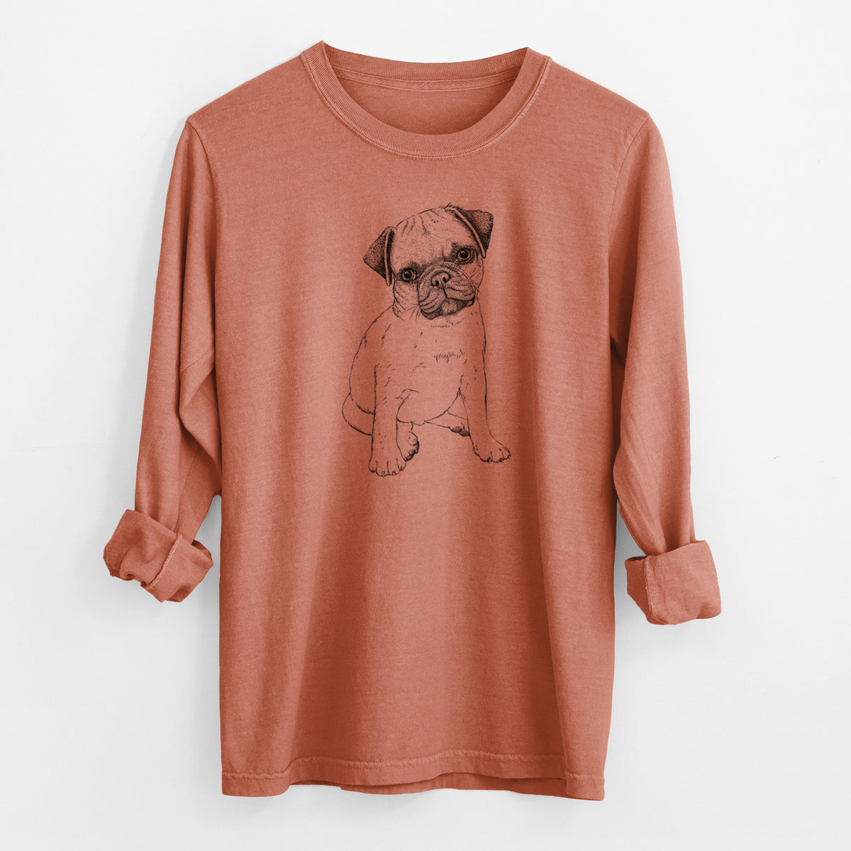 Bare Nelson the Pug Puppy - Men's Heavyweight 100% Cotton Long Sleeve
