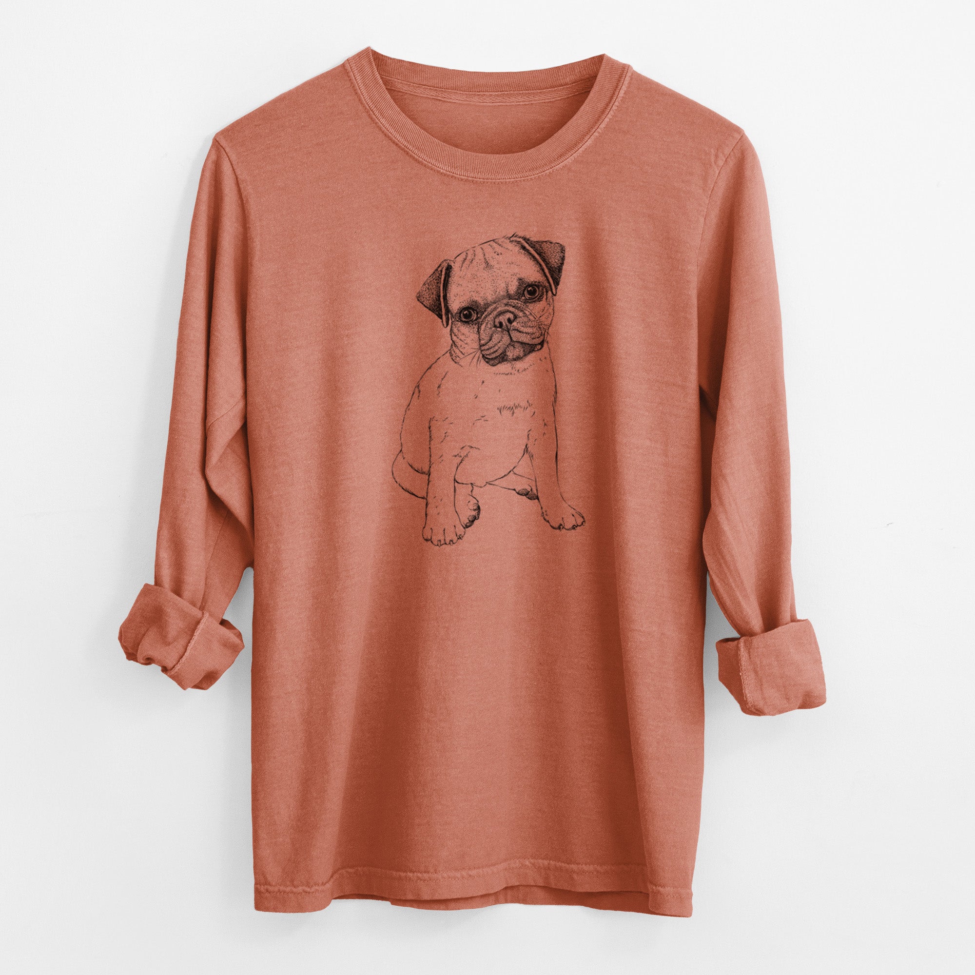 Bare Nelson the Pug Puppy - Men's Heavyweight 100% Cotton Long Sleeve