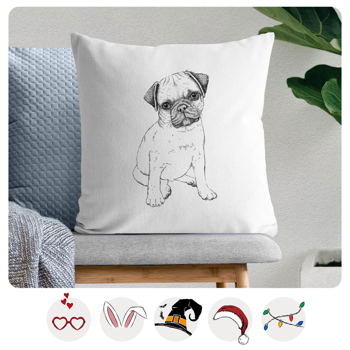Nelson the Pug Puppy - Throw Pillow Cover