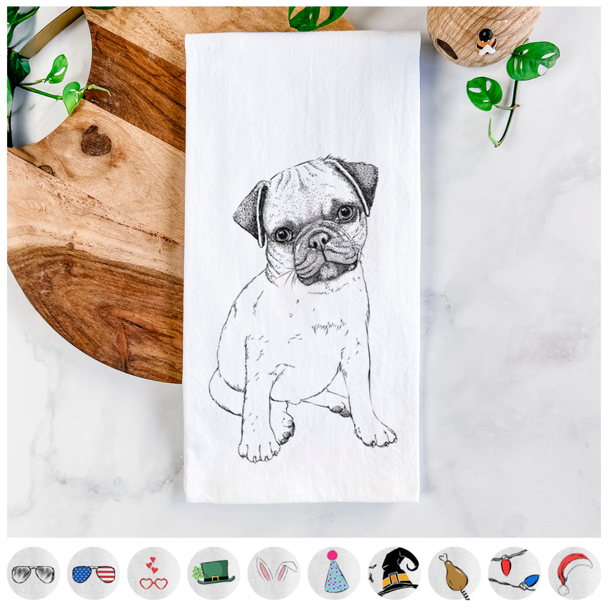 Nelson the Pug Puppy Tea Towel