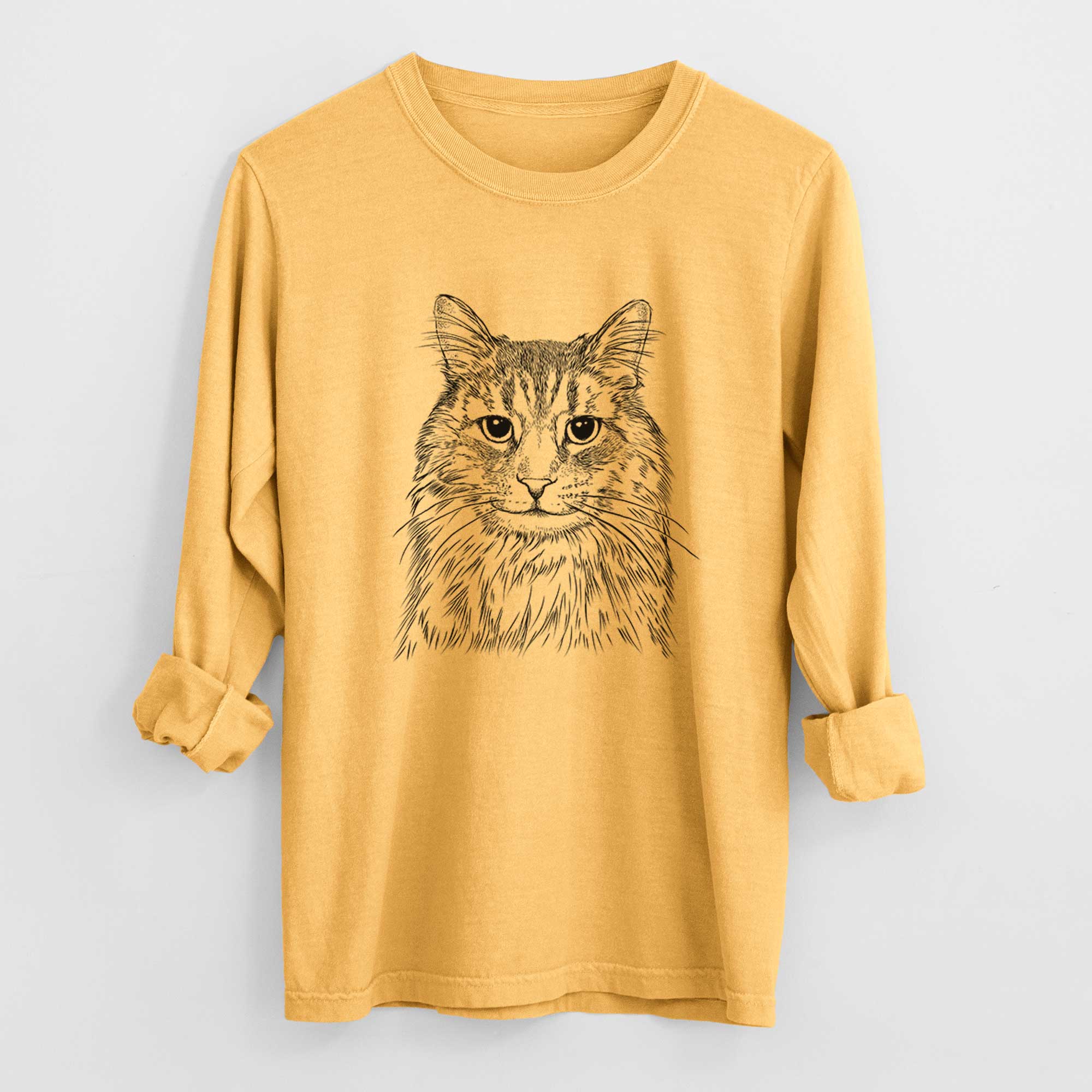 Bare Oliver Fluff the Maine Coon Mix Cat - Men's Heavyweight 100% Cotton Long Sleeve