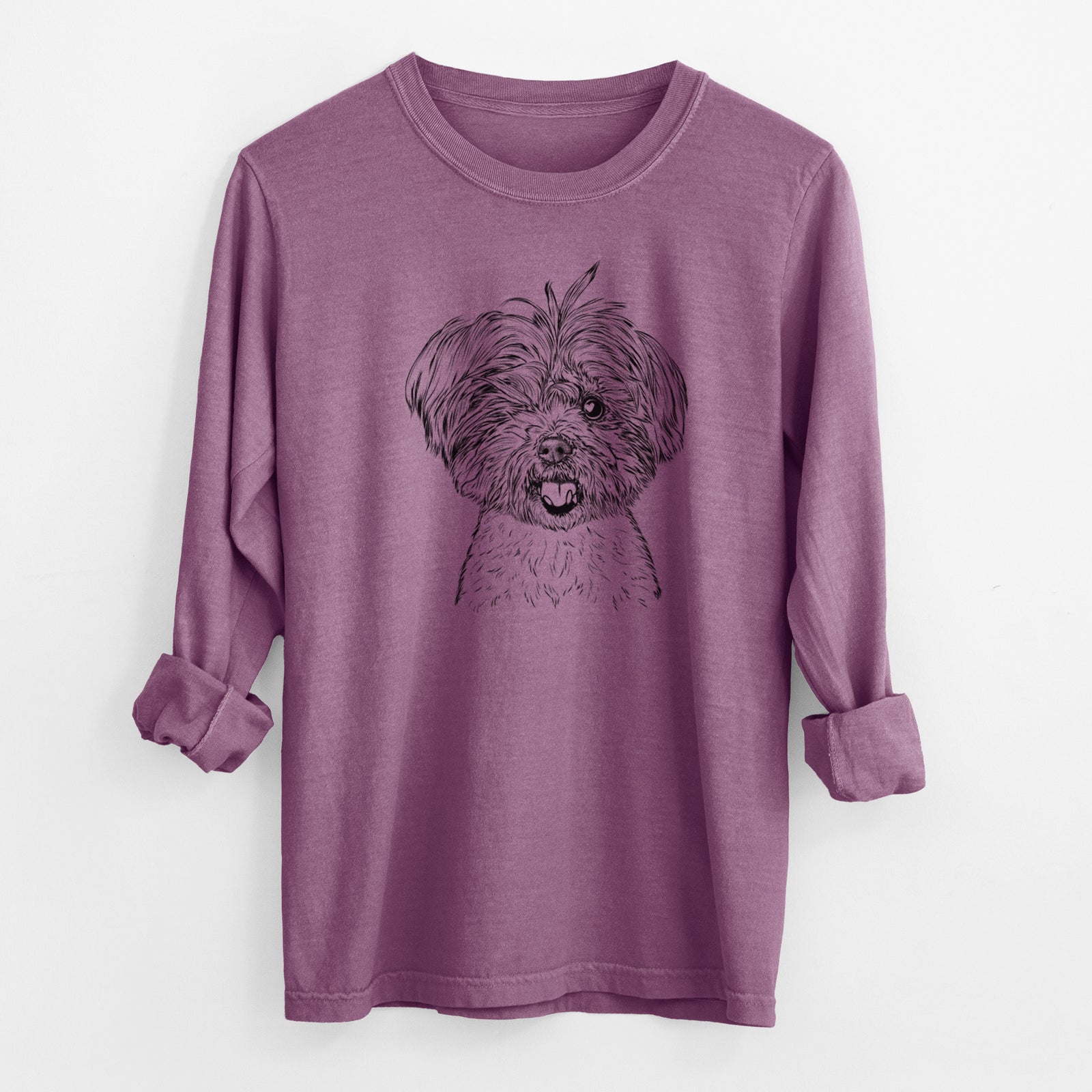 Bare Oliver the Yorkie Mix - Men's Heavyweight 100% Cotton Long Sleeve