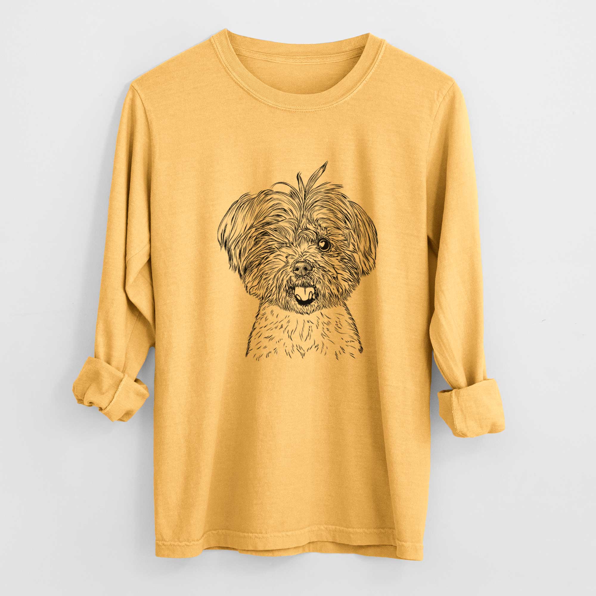 Bare Oliver the Yorkie Mix - Men's Heavyweight 100% Cotton Long Sleeve