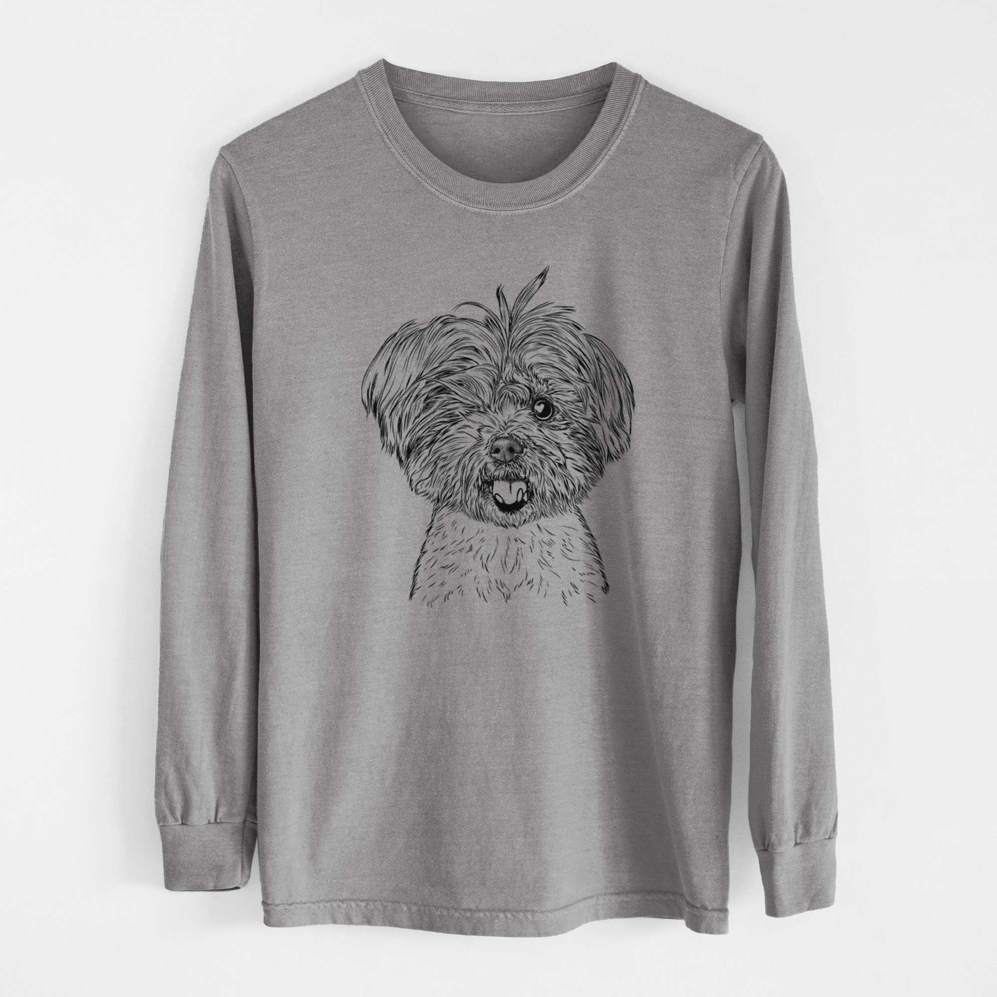 Bare Oliver the Yorkie Mix - Men's Heavyweight 100% Cotton Long Sleeve