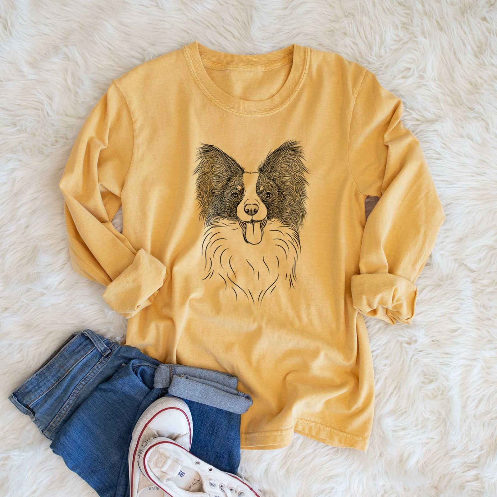 Bare Patrick the Papillon - Men's Heavyweight 100% Cotton Long Sleeve