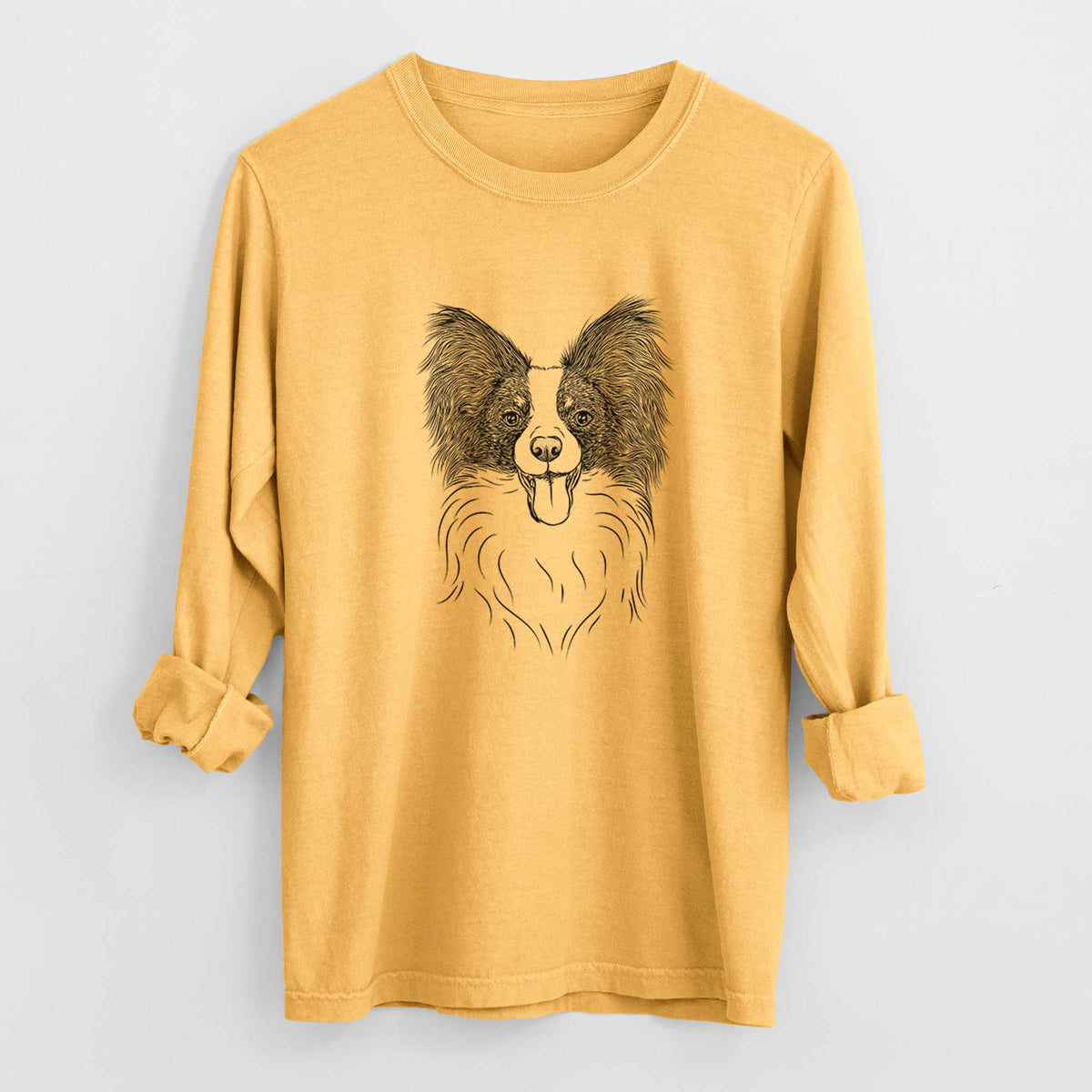 Bare Patrick the Papillon - Men's Heavyweight 100% Cotton Long Sleeve