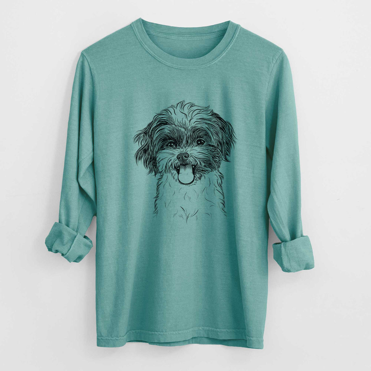 Bare Pepper the Shihpoo - Men&#39;s Heavyweight 100% Cotton Long Sleeve