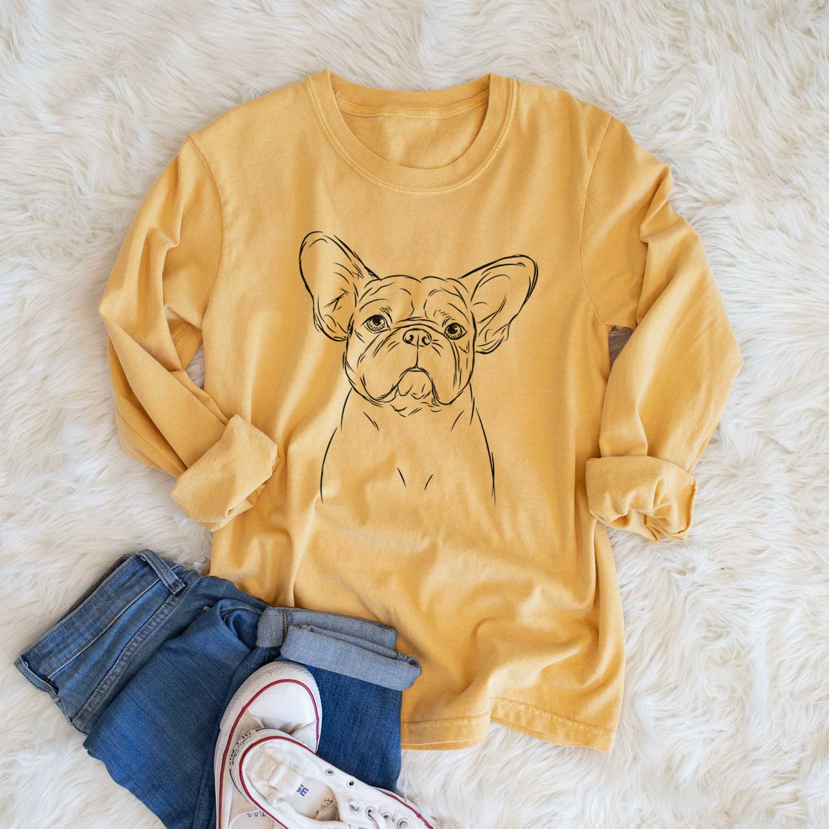 Bare Pierre the French Bulldog - Men's Heavyweight 100% Cotton Long Sleeve