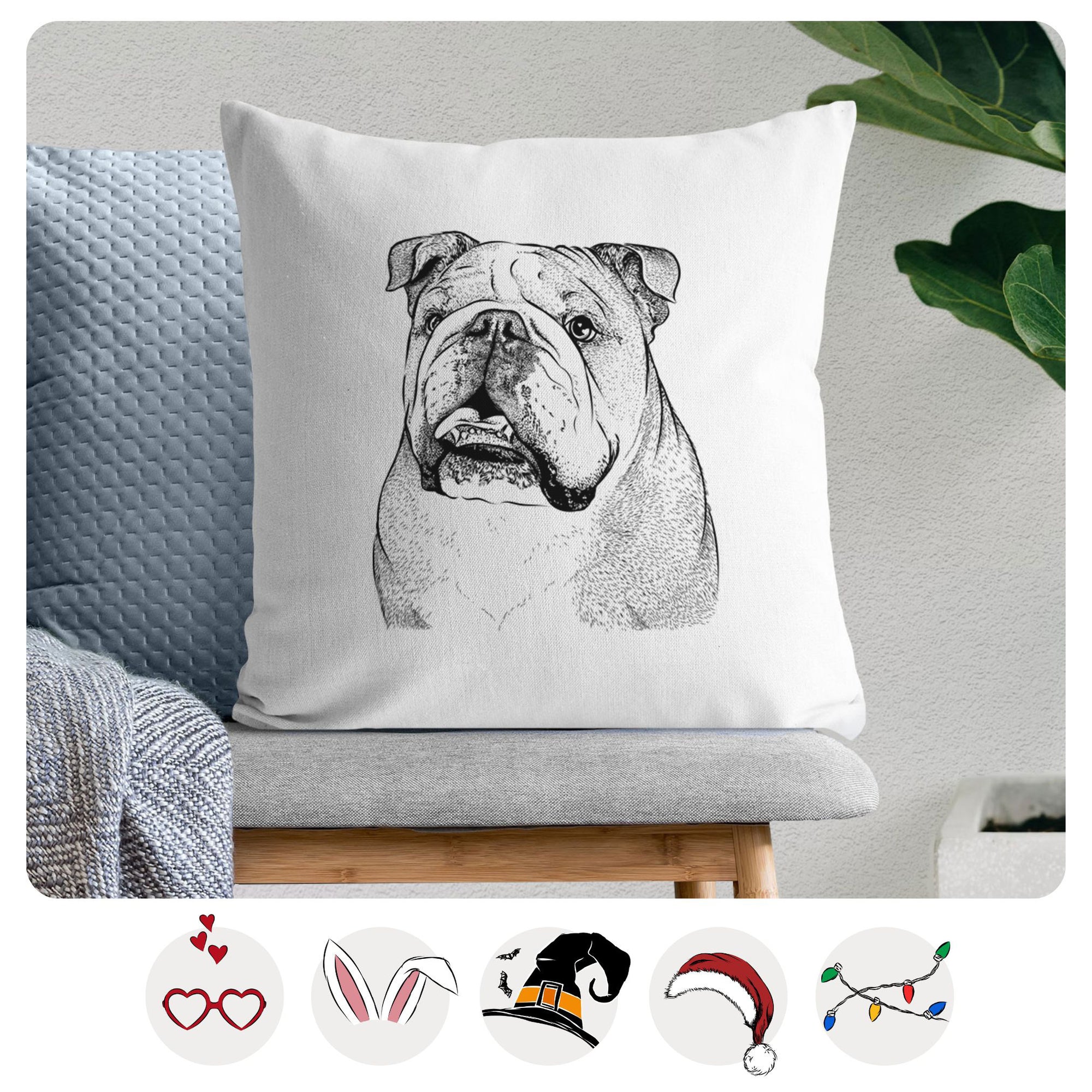 Piggy the English Bulldog - Throw Pillow Cover
