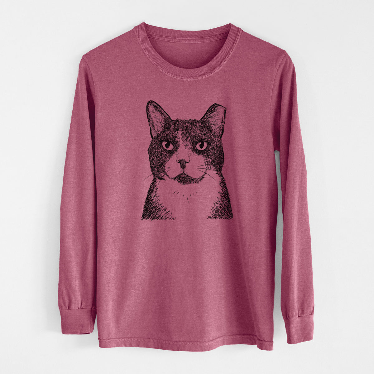 Bare Pinky the Tuxedo Cat - Men's Heavyweight 100% Cotton Long Sleeve
