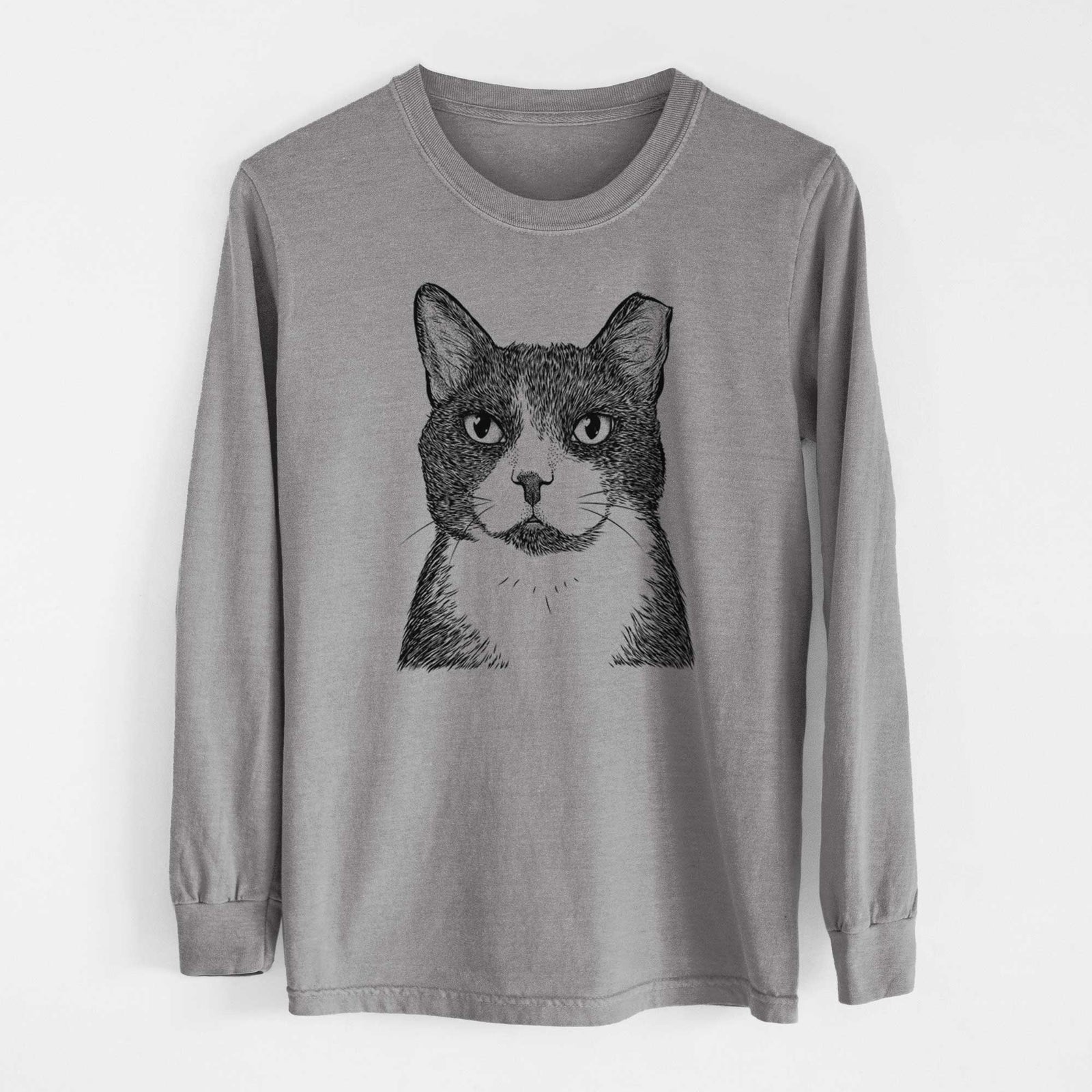 Bare Pinky the Tuxedo Cat - Men's Heavyweight 100% Cotton Long Sleeve
