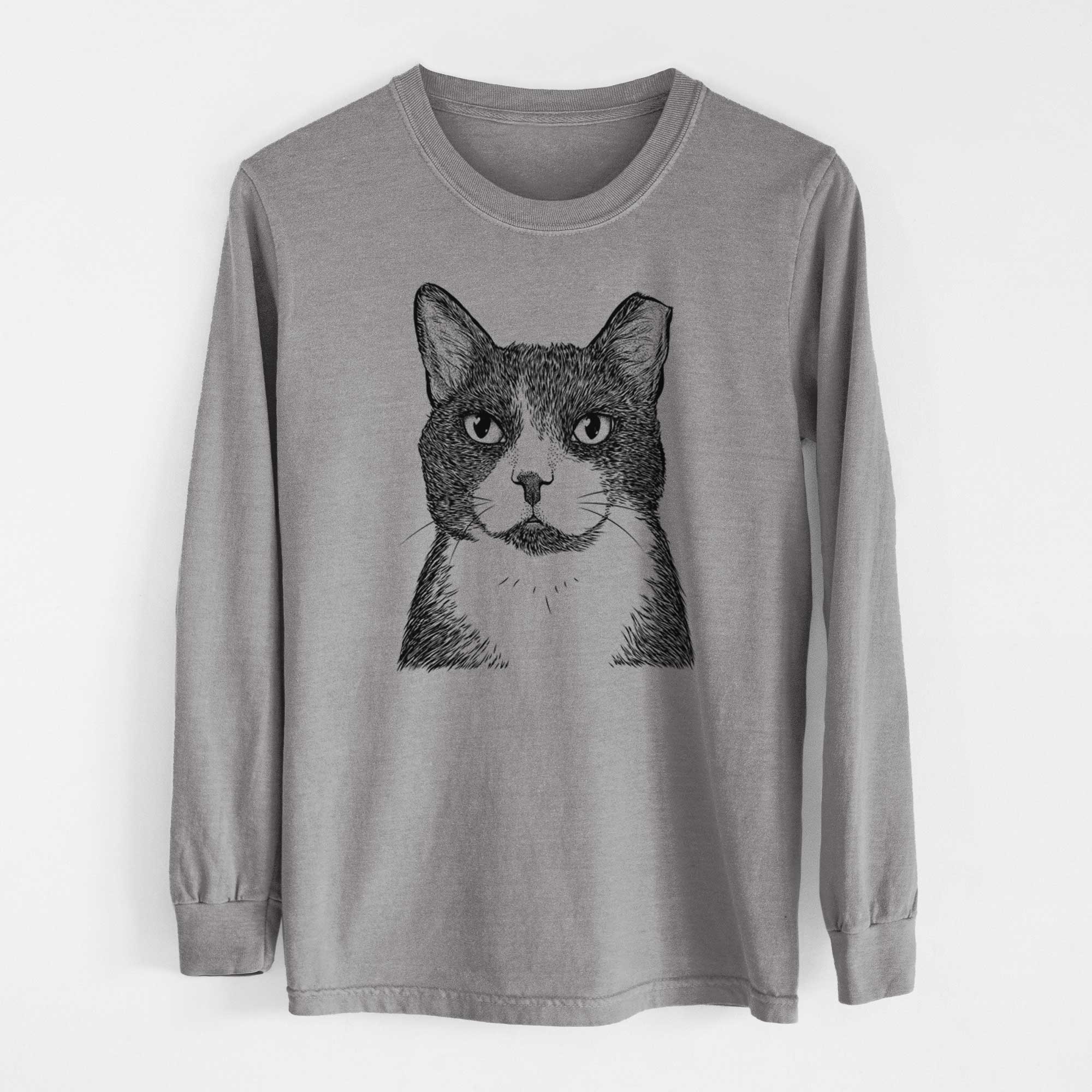 Bare Pinky the Tuxedo Cat - Men's Heavyweight 100% Cotton Long Sleeve