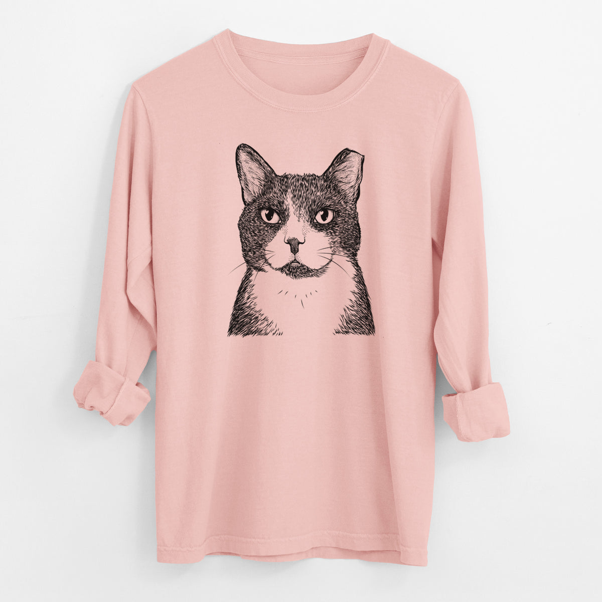 Bare Pinky the Tuxedo Cat - Men's Heavyweight 100% Cotton Long Sleeve