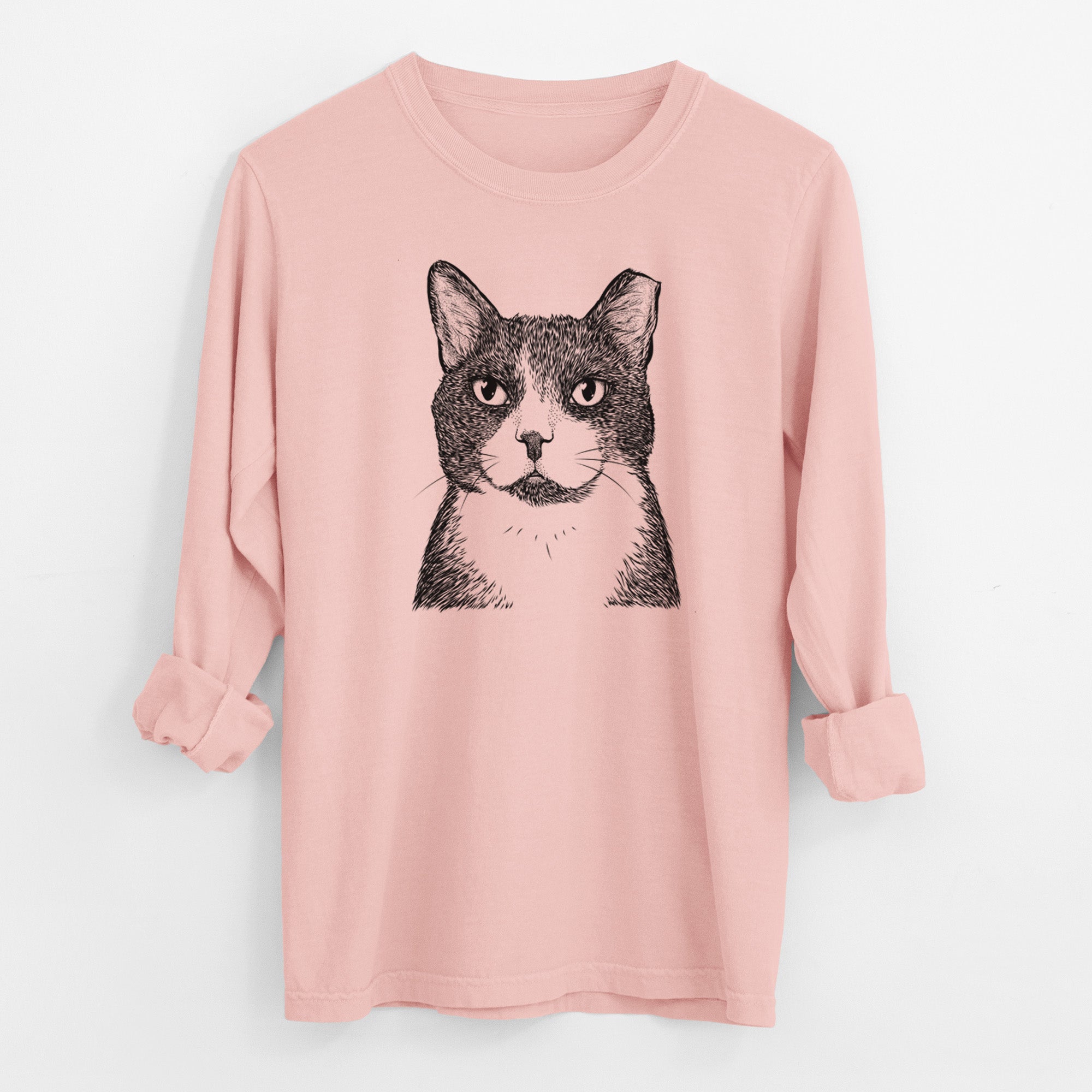 Bare Pinky the Tuxedo Cat - Men's Heavyweight 100% Cotton Long Sleeve