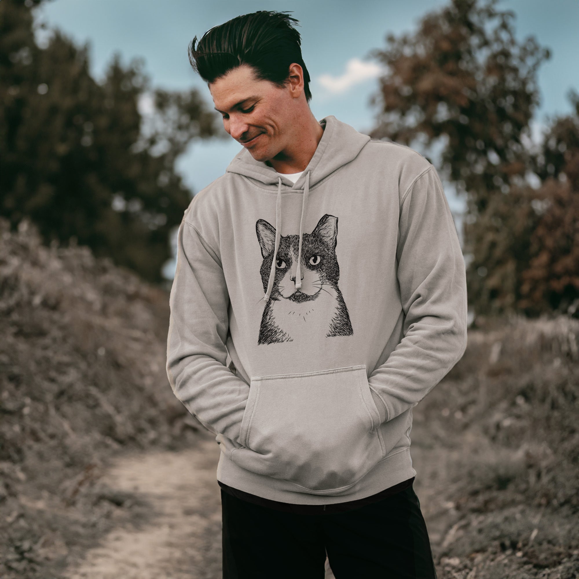 Bare Pinky the Tuxedo Cat - Unisex Pigment Dyed Hoodie