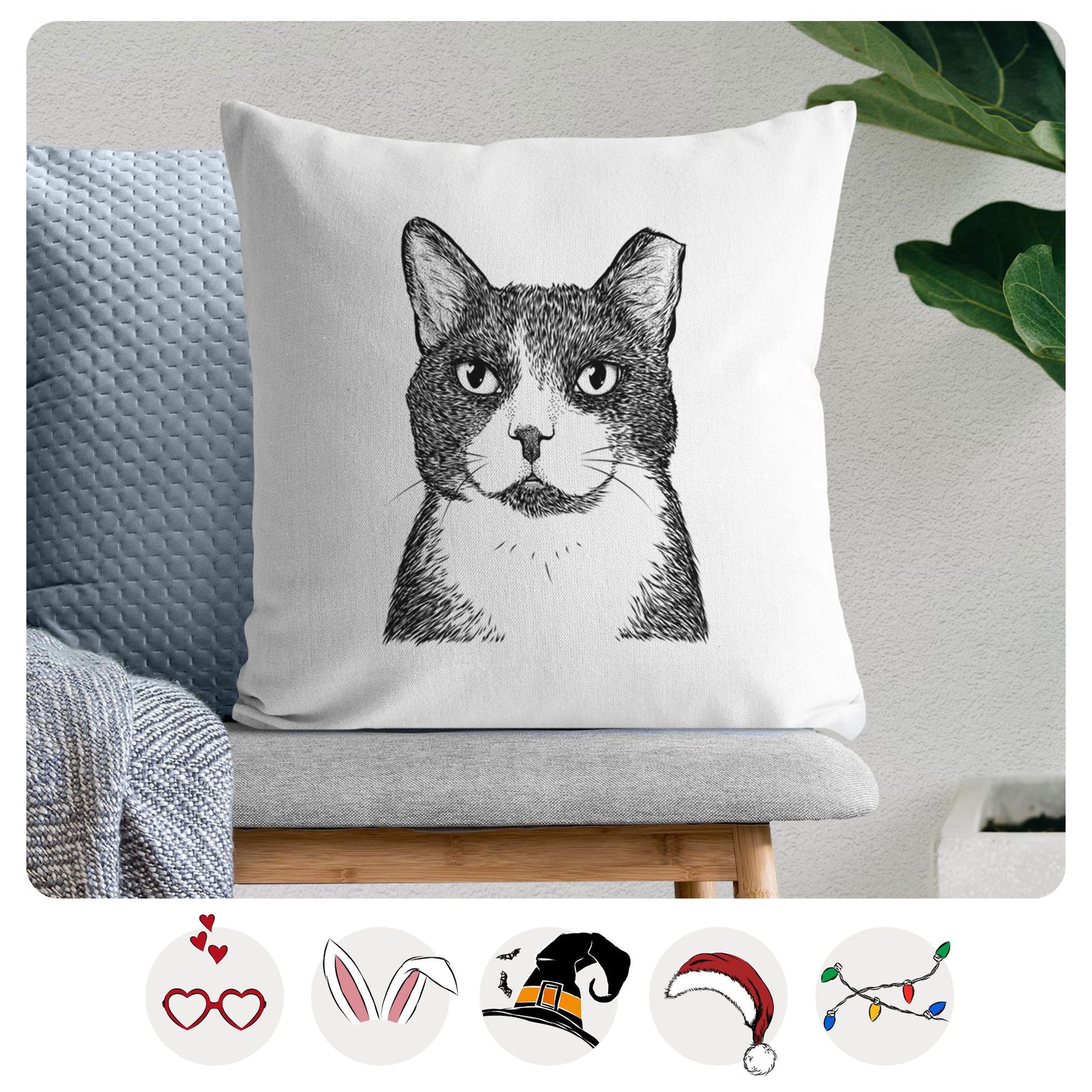 Pinky the Tuxedo Cat - Throw Pillow Cover