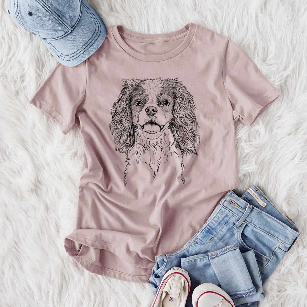 Bare Poppy the Cavalier King Charles Spaniel - Women's Lightweight Relaxed Fit 100% Cotton Crewneck
