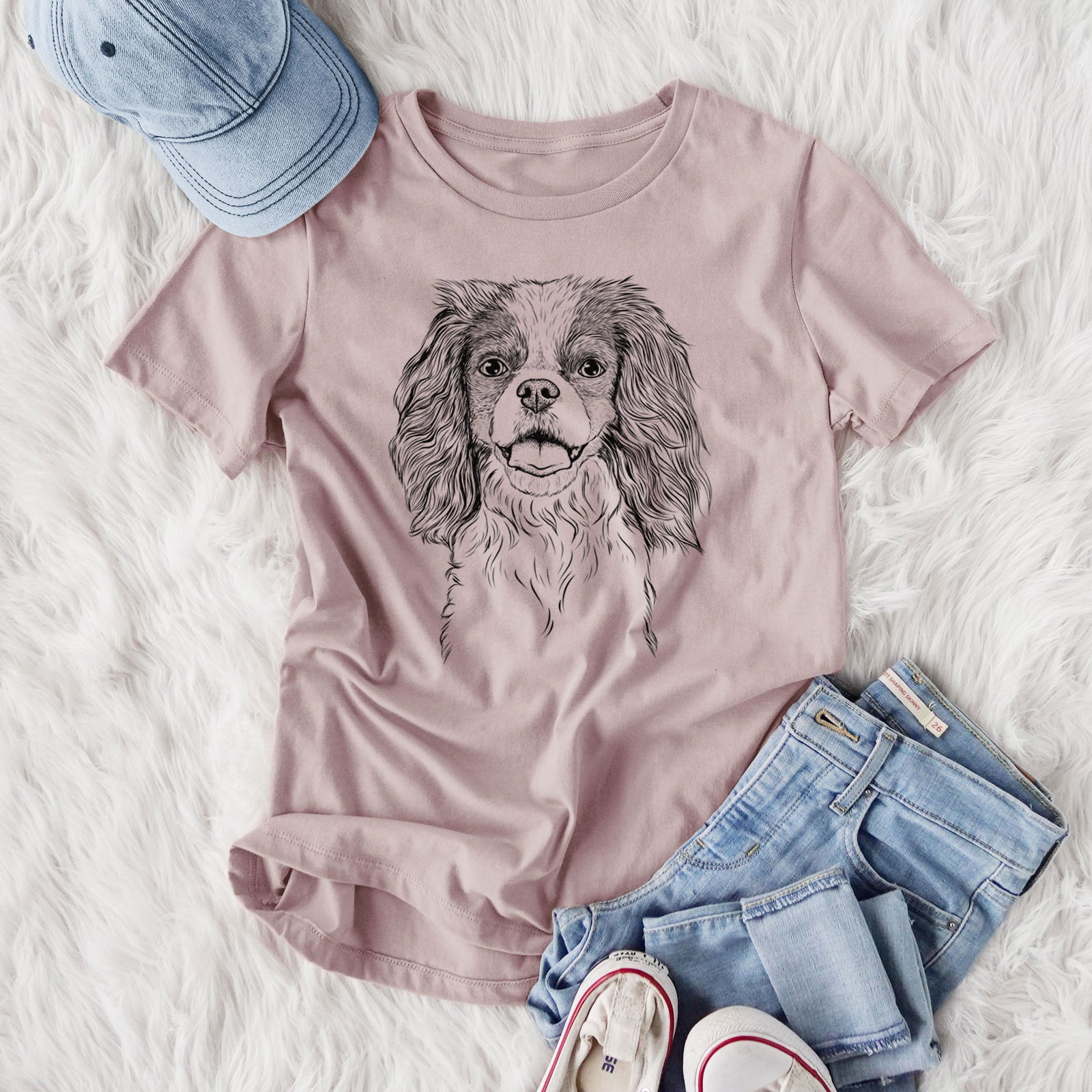 Bare Poppy the Cavalier King Charles Spaniel - Women's Lightweight Relaxed Fit 100% Cotton Crewneck