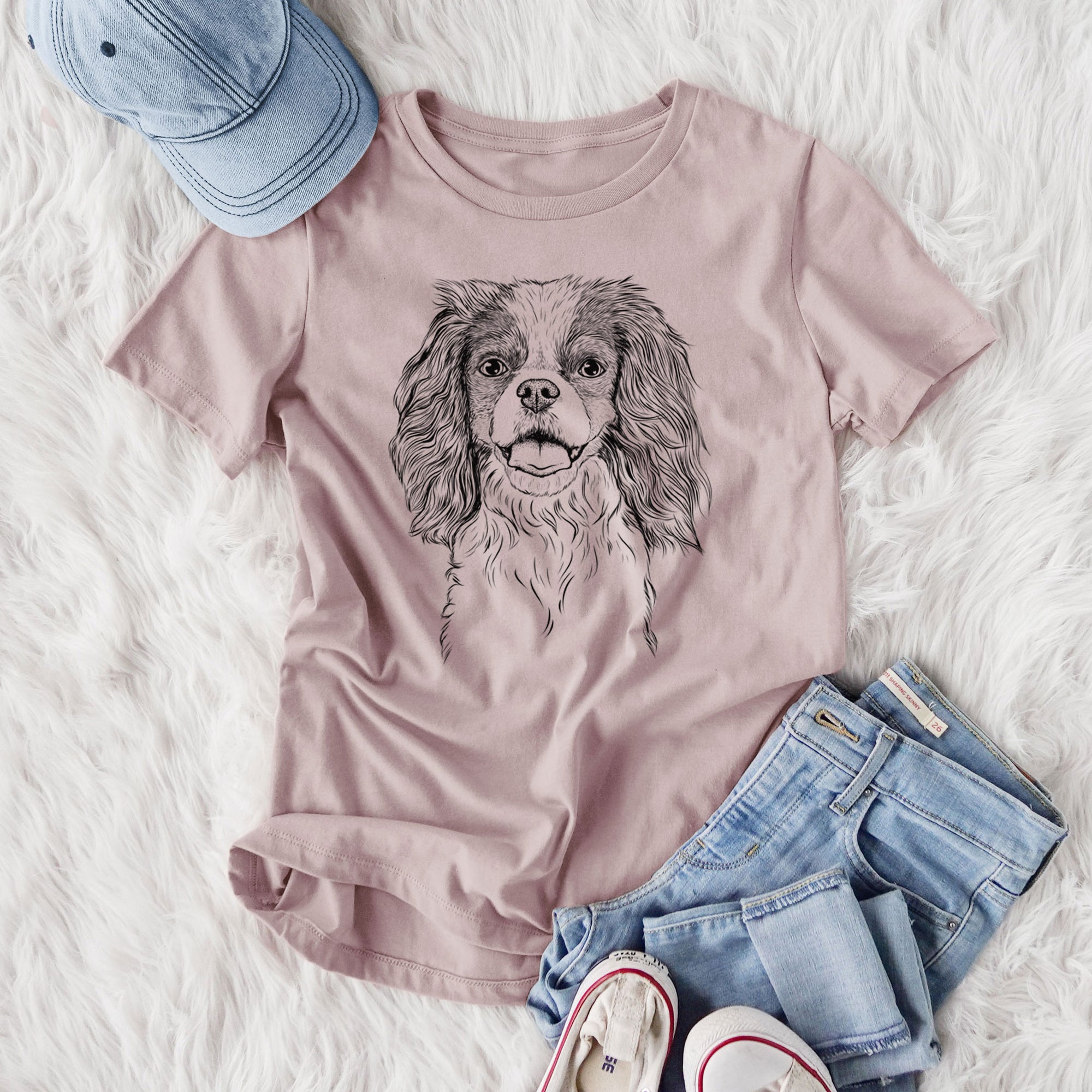 Bare Poppy the Cavalier King Charles Spaniel - Women's Lightweight Relaxed Fit 100% Cotton Crewneck