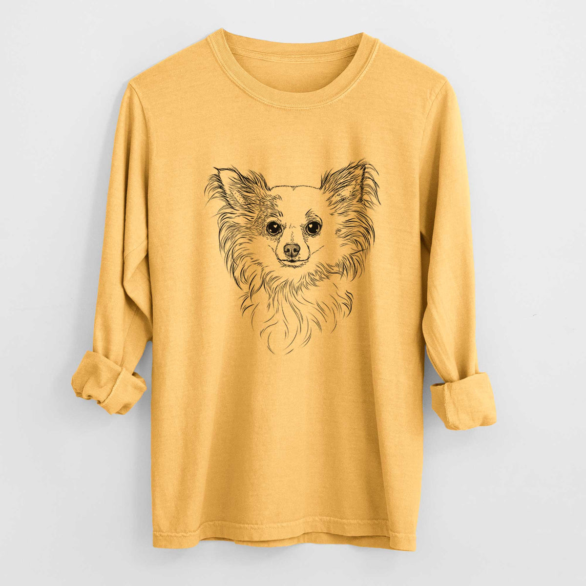 Bare Princess Ava the Long Haired Chihuahua - Men's Heavyweight 100% Cotton Long Sleeve