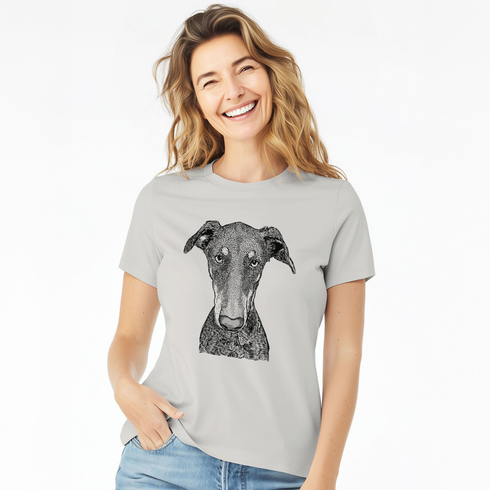 Bare Princess Fiona the Doberman Pinscher - Women's Lightweight Relaxed Fit 100% Cotton Crewneck