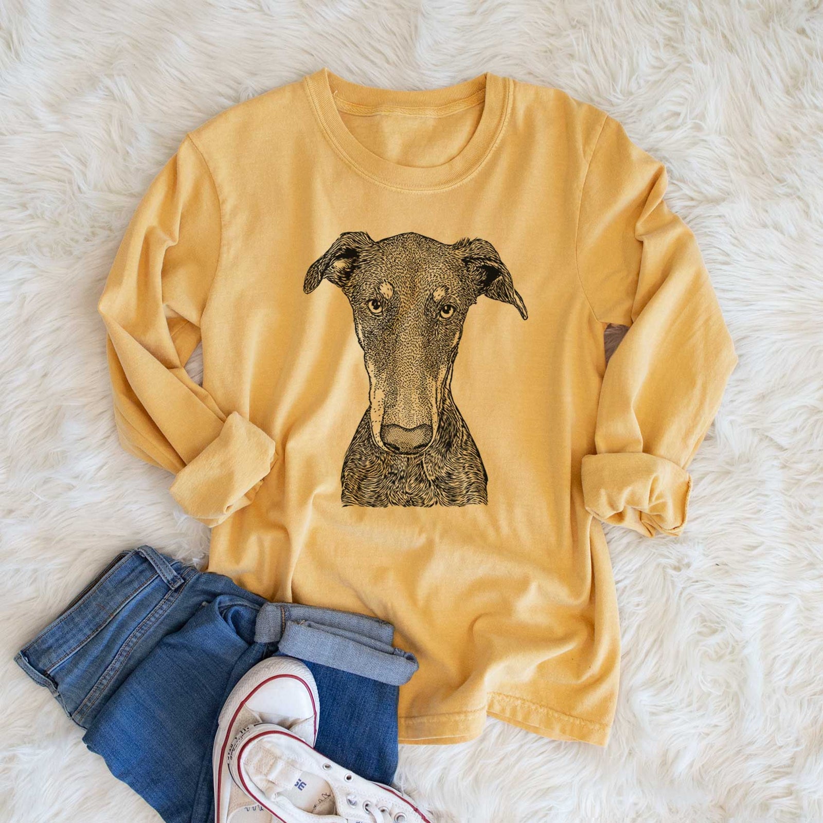 Bare Princess Fiona the Doberman Pinscher - Men's Heavyweight 100% Cotton Long Sleeve