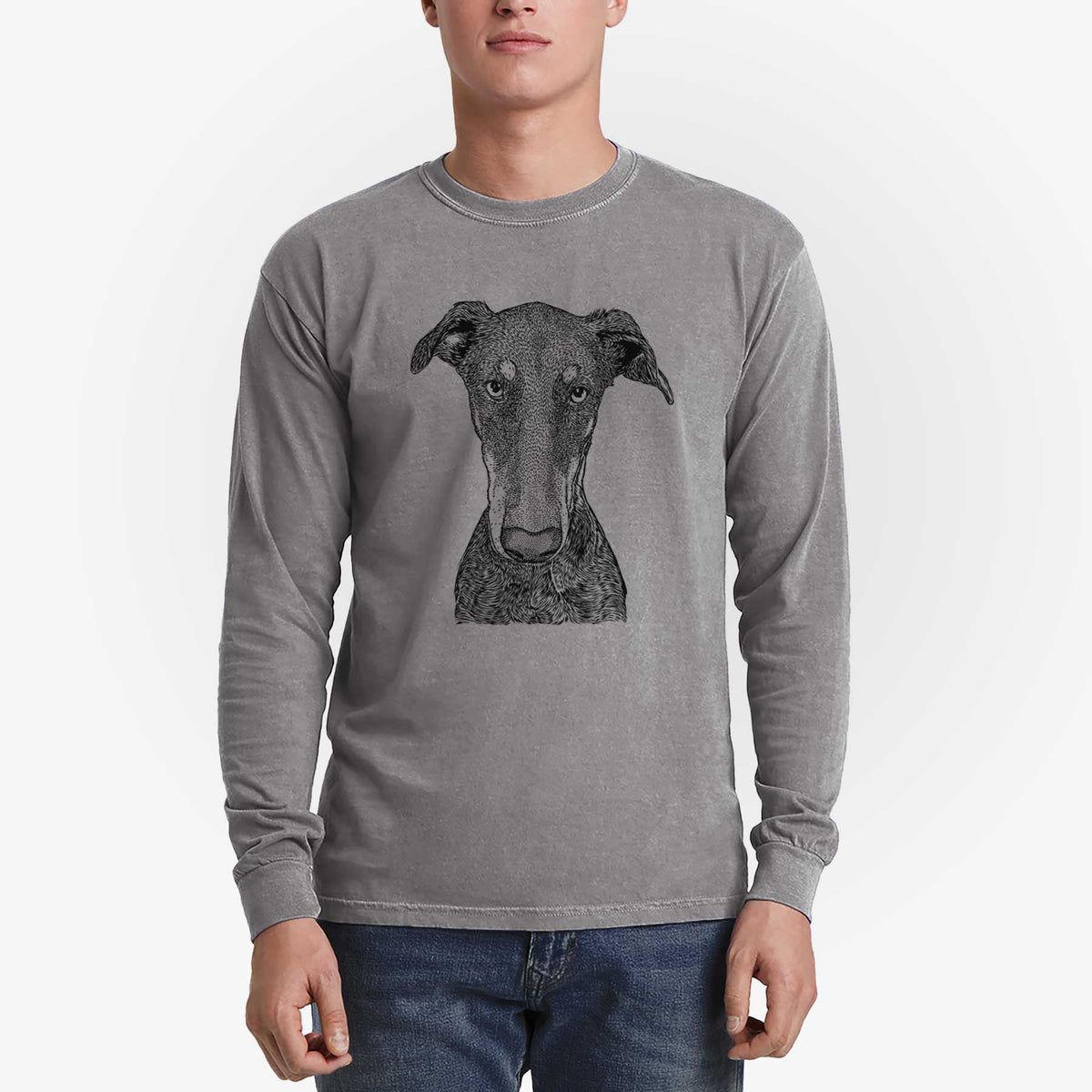Bare Princess Fiona the Doberman Pinscher - Men's Heavyweight 100% Cotton Long Sleeve