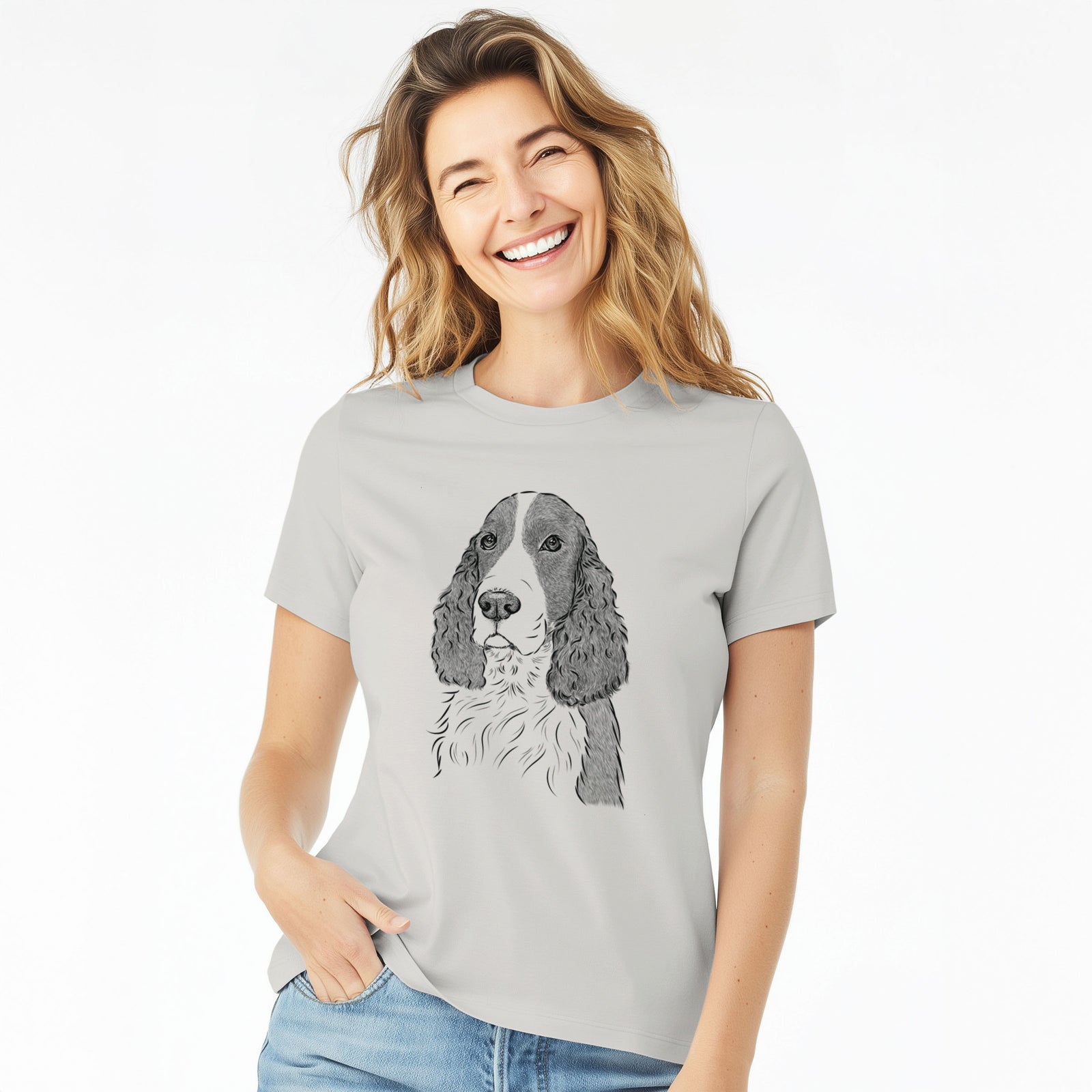 Bare Quincy the English Springer Spaniel - Women's Lightweight Relaxed Fit 100% Cotton Crewneck