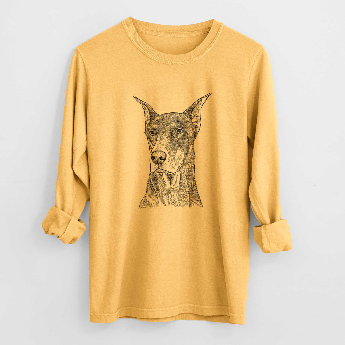 Bare RJ the Doberman Pinscher - Men's Heavyweight 100% Cotton Long Sleeve