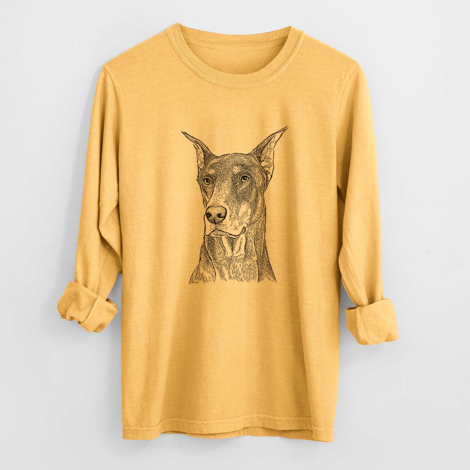Bare RJ the Doberman Pinscher - Men's Heavyweight 100% Cotton Long Sleeve
