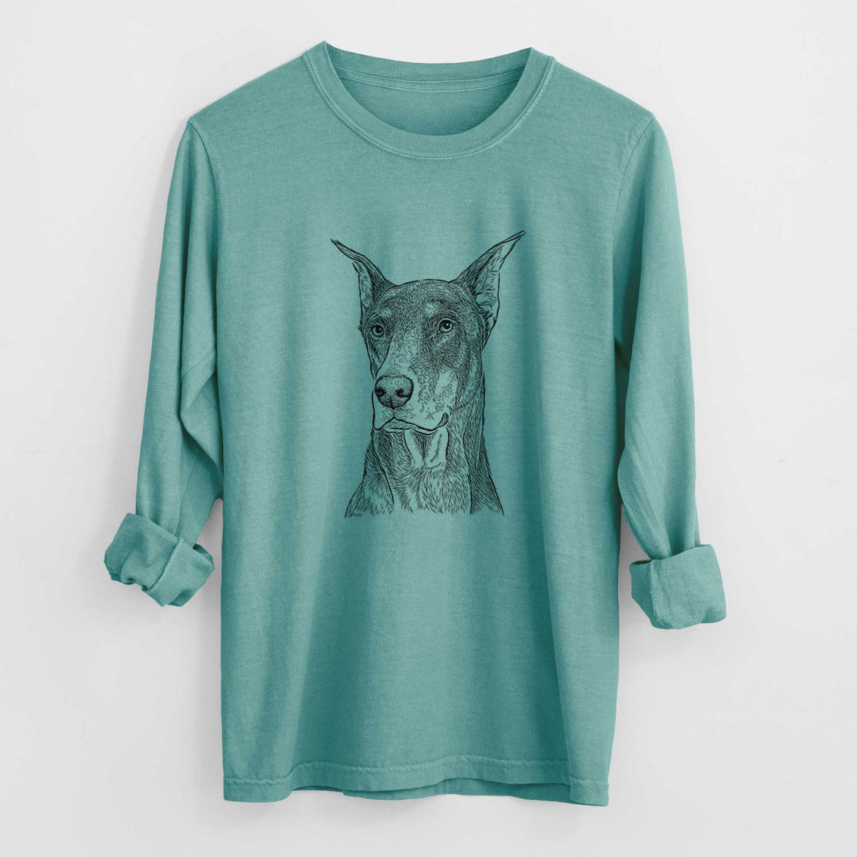 Bare RJ the Doberman Pinscher - Men's Heavyweight 100% Cotton Long Sleeve