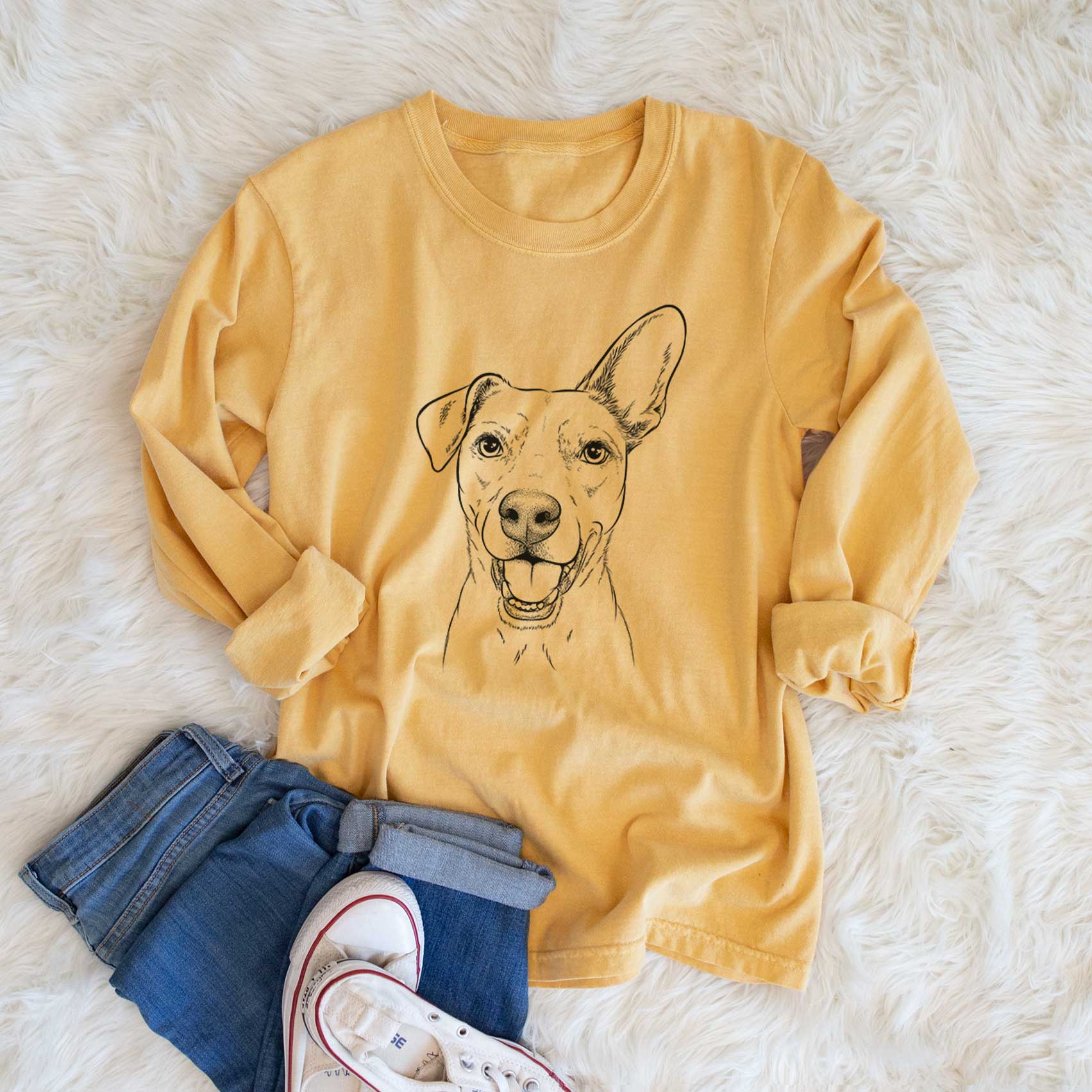 Bare Radar the Pitbull Mix - Men's Heavyweight 100% Cotton Long Sleeve