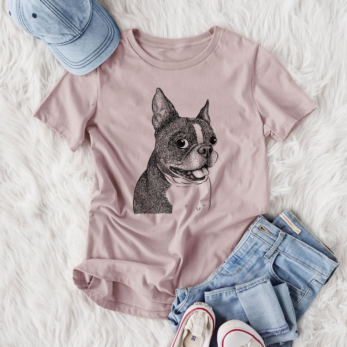 Bare Ralphie the Boston Terrier - Women's Lightweight Relaxed Fit 100% Cotton Crewneck