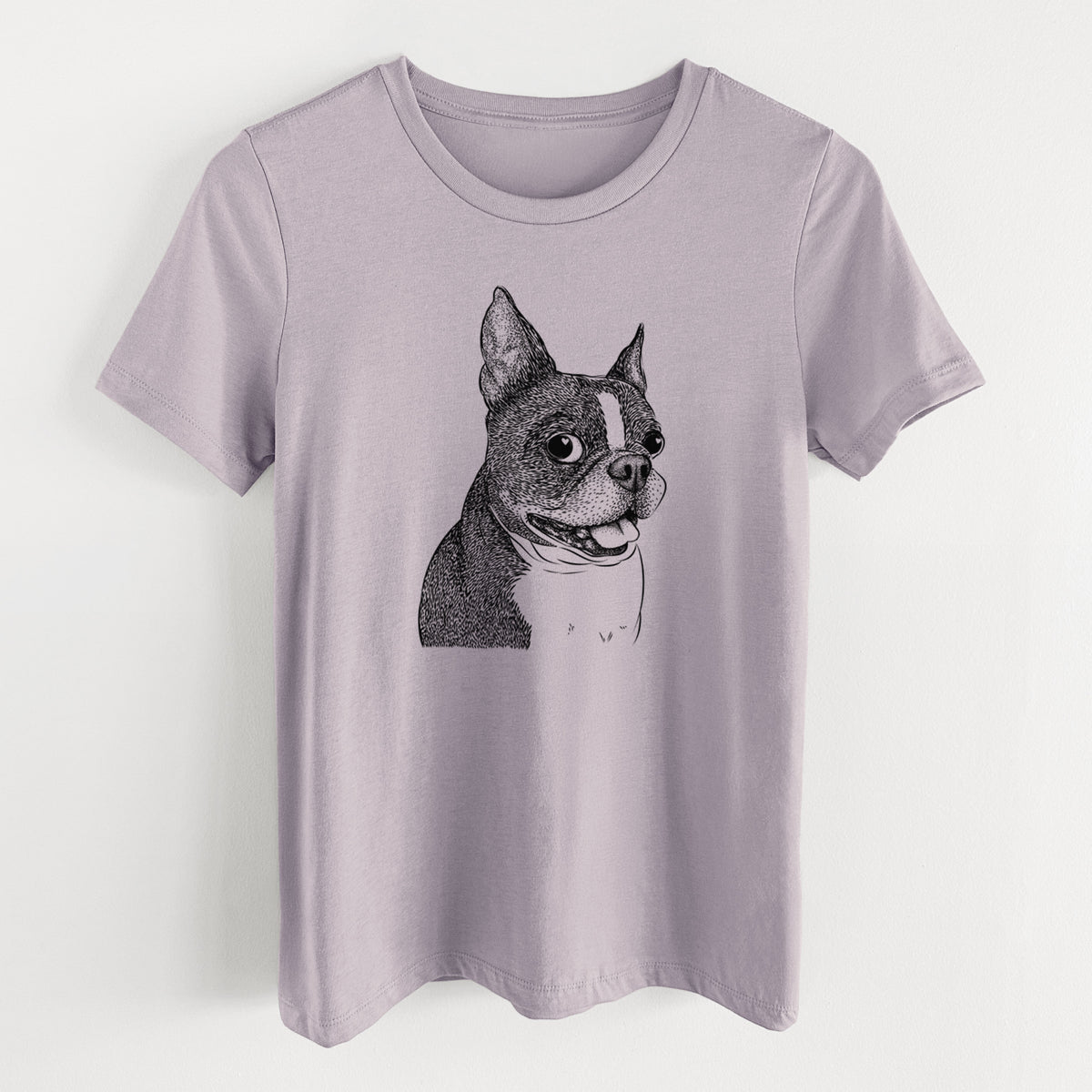 Bare Ralphie the Boston Terrier - Women&#39;s Lightweight Relaxed Fit 100% Cotton Crewneck