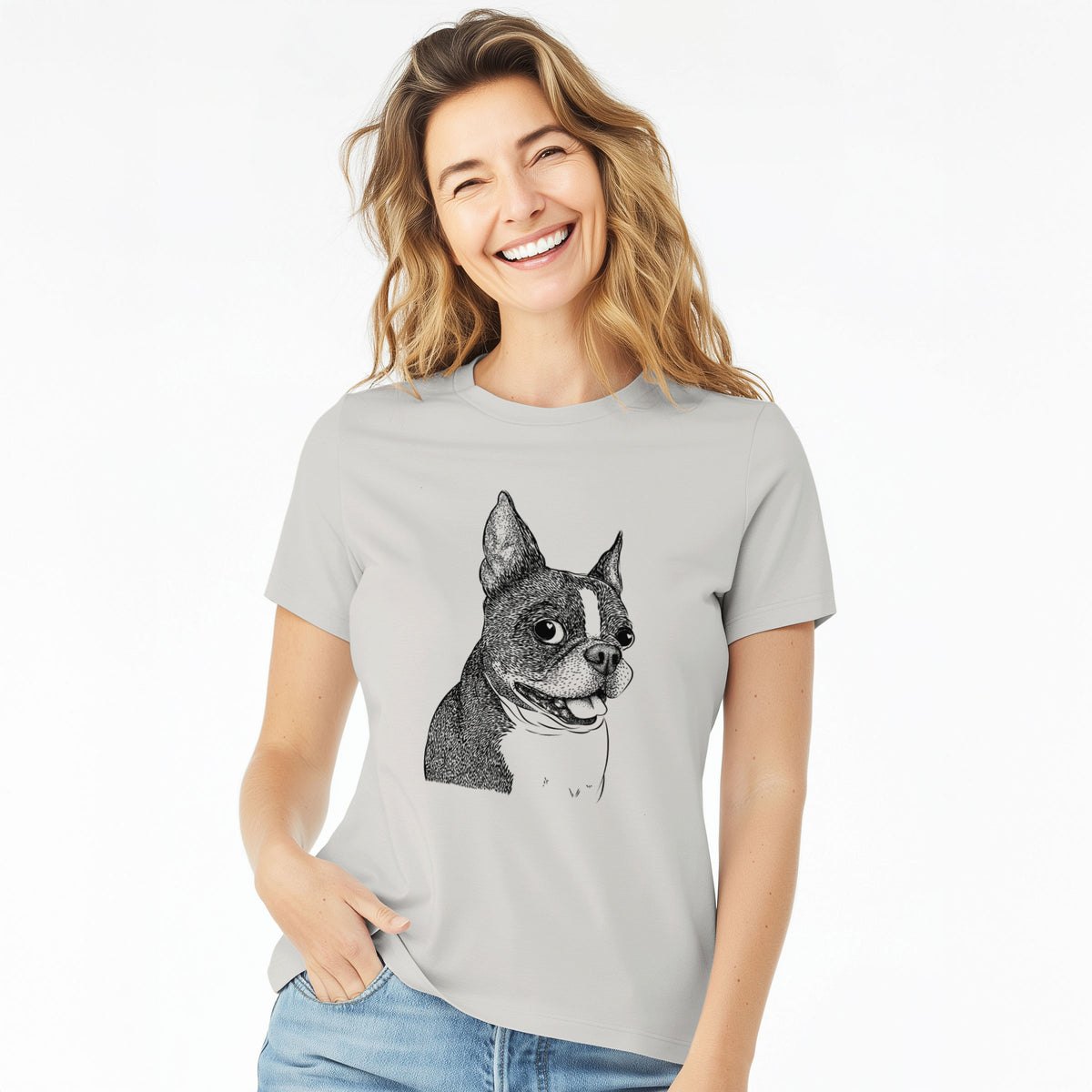 Bare Ralphie the Boston Terrier - Women's Lightweight Relaxed Fit 100% Cotton Crewneck