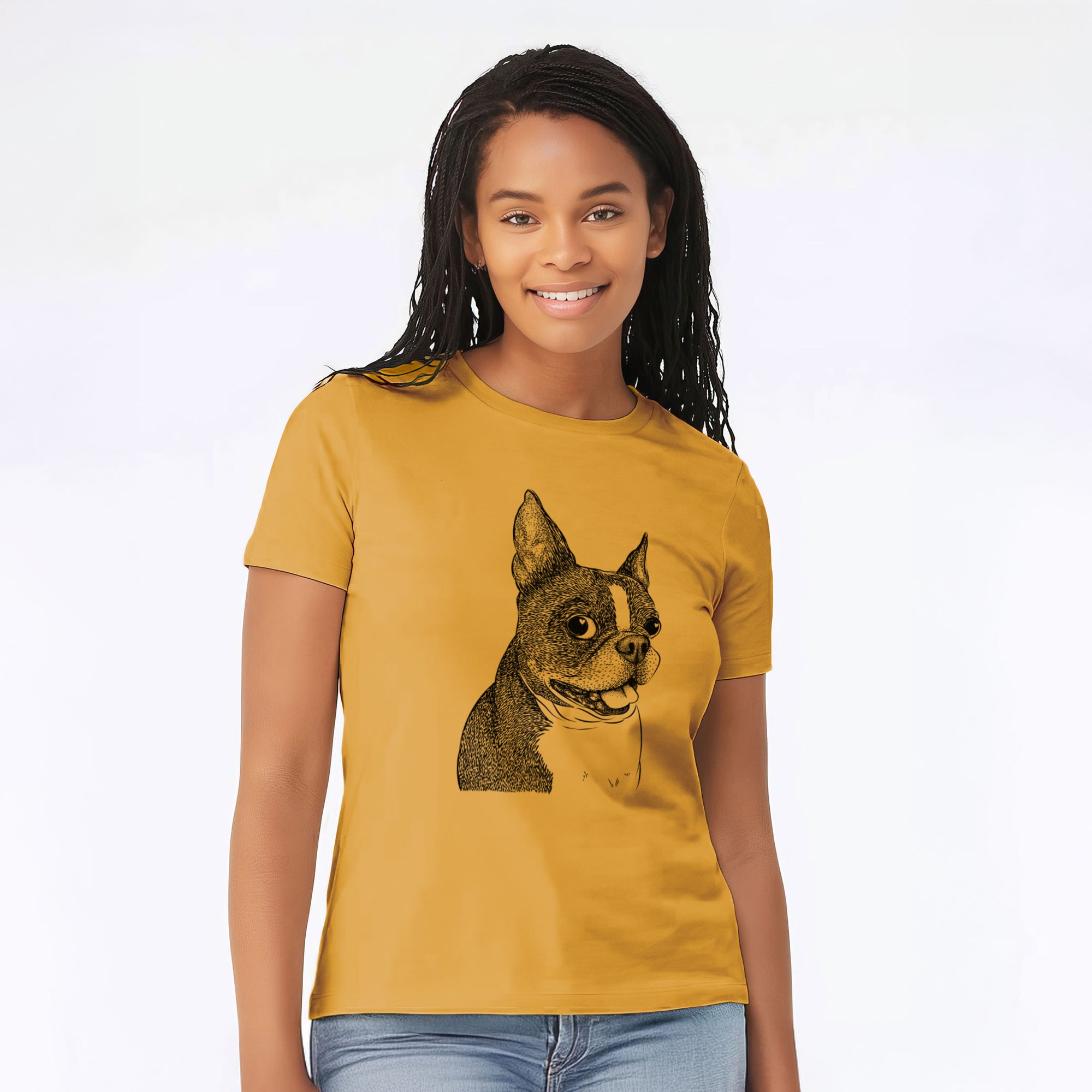 Bare Ralphie the Boston Terrier - Women's Lightweight Relaxed Fit 100% Cotton Crewneck
