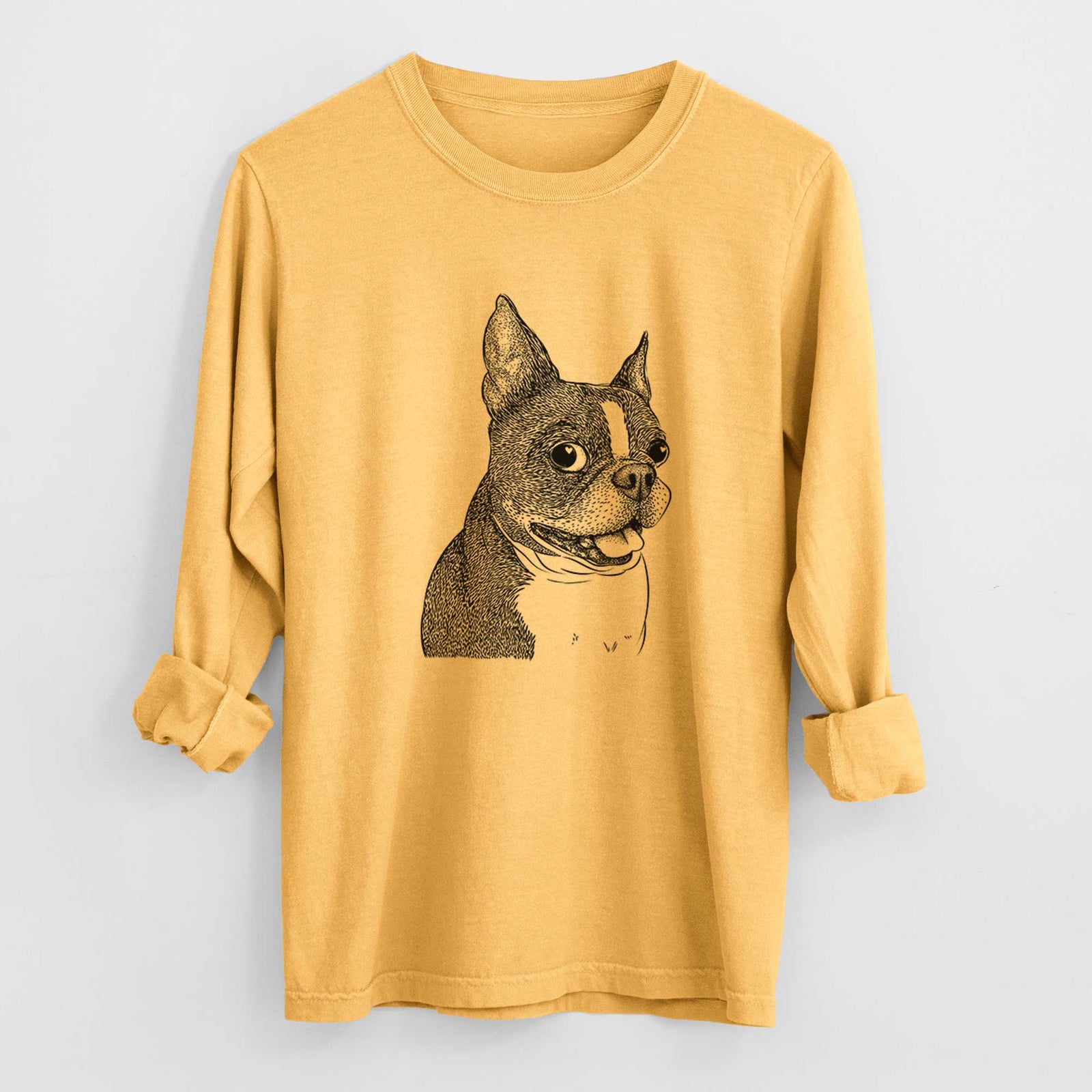 Bare Ralphie the Boston Terrier - Men's Heavyweight 100% Cotton Long Sleeve