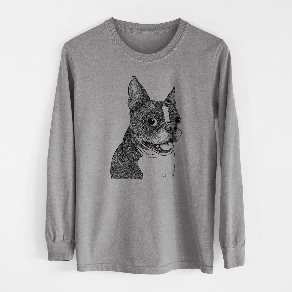 Bare Ralphie the Boston Terrier - Men's Heavyweight 100% Cotton Long Sleeve