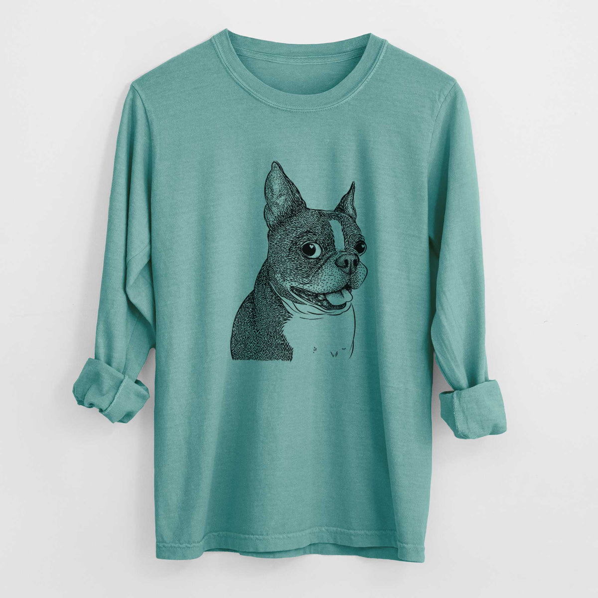 Bare Ralphie the Boston Terrier - Men's Heavyweight 100% Cotton Long Sleeve