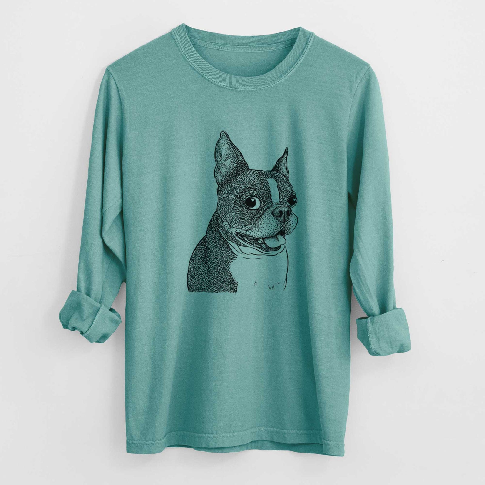 Bare Ralphie the Boston Terrier - Men's Heavyweight 100% Cotton Long Sleeve