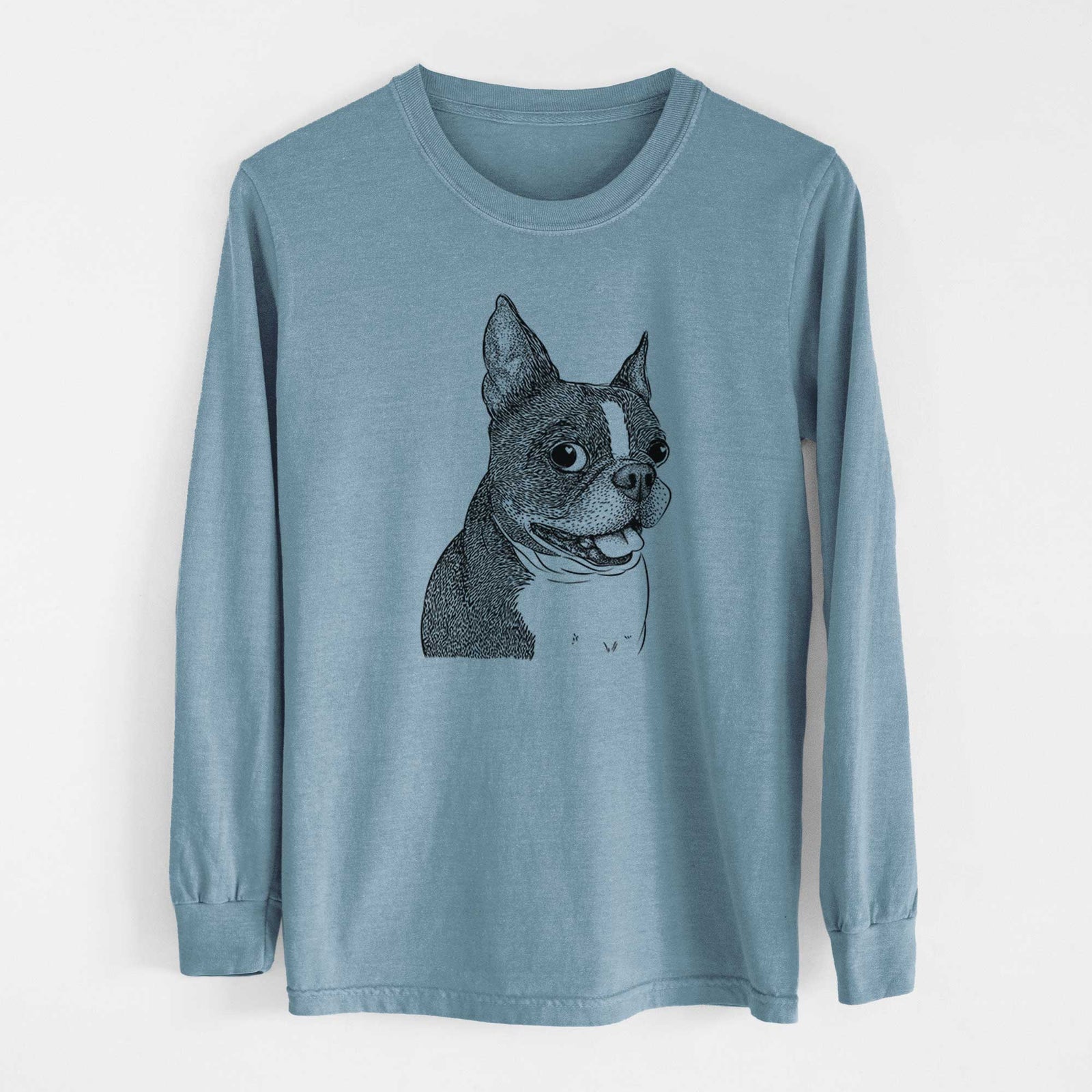 Bare Ralphie the Boston Terrier - Men's Heavyweight 100% Cotton Long Sleeve