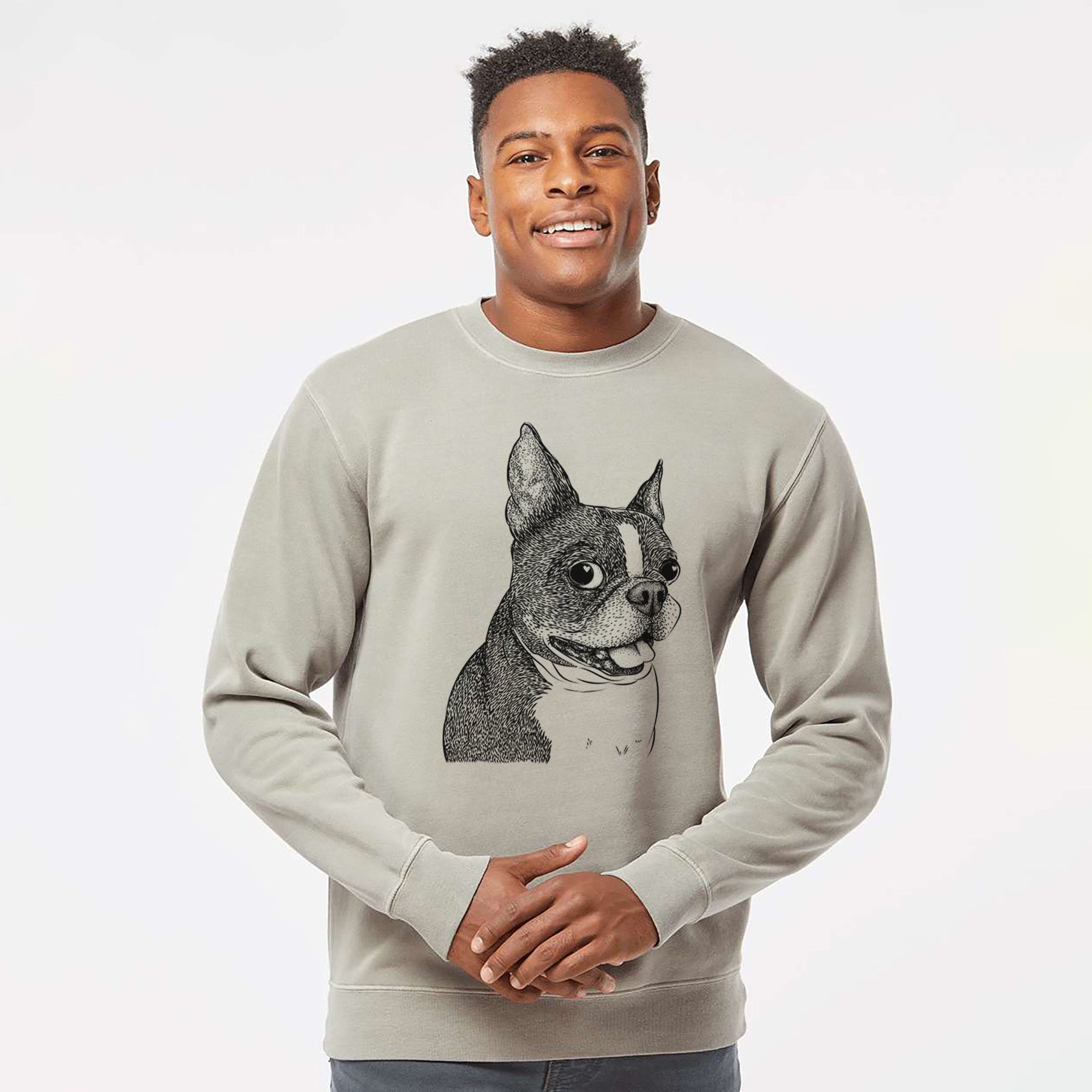 Bare Ralphie the Boston Terrier - Unisex Pigment Dyed Crew Sweatshirt